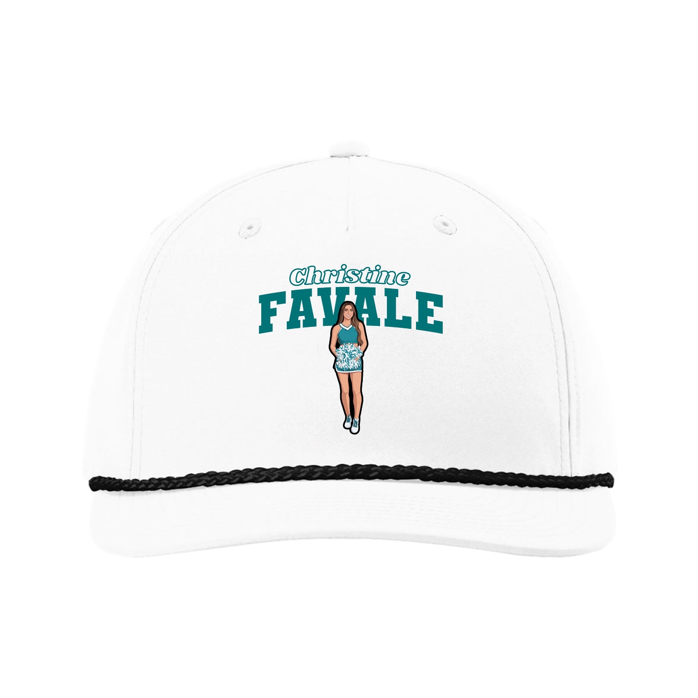 Five-Panel Classic Rope Cap — Name Arch in White