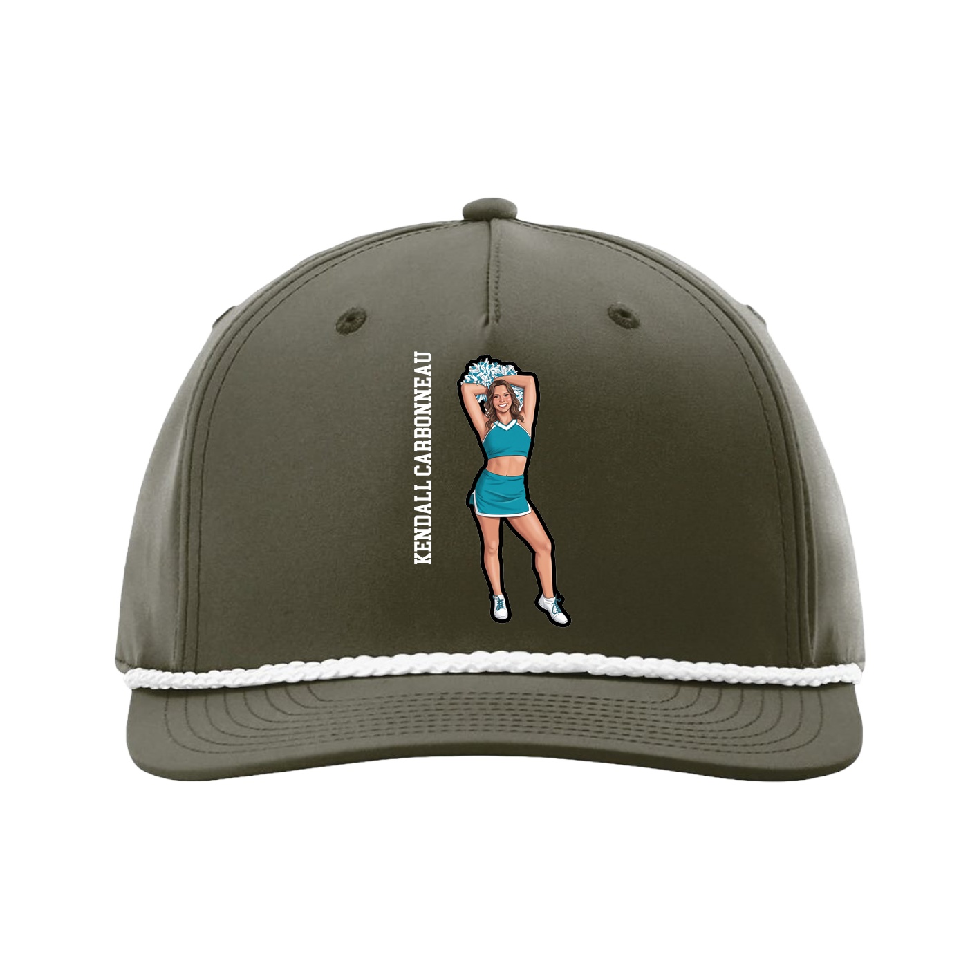 Five-Panel Classic Rope Cap — Name Vertical in Green