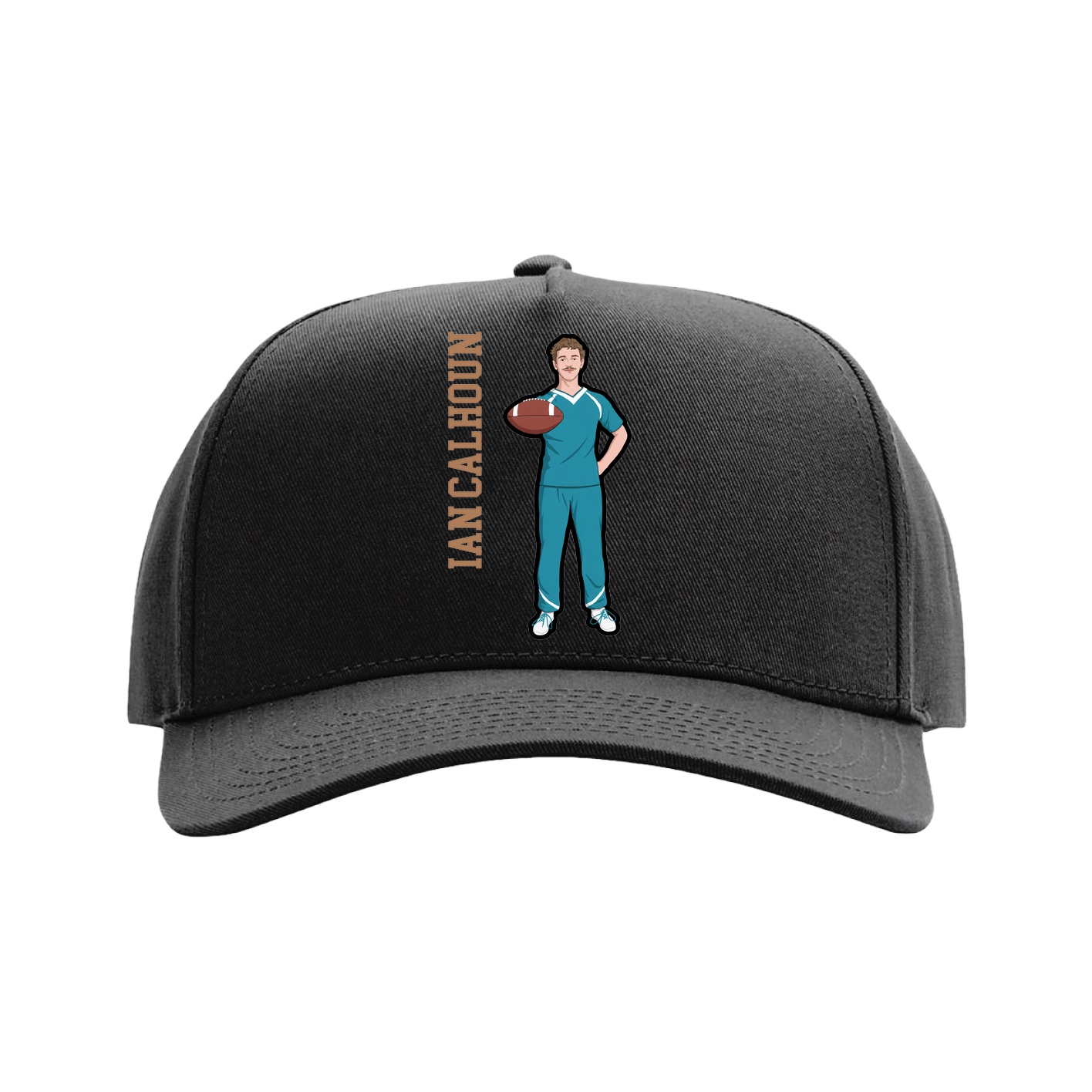 Full Fabric Five-Panel Champ Cap — Name Vertical in Black