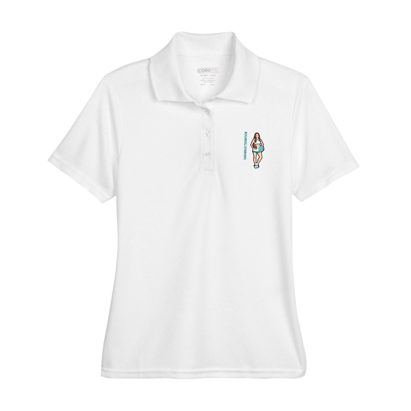 Womens Performance Polo — Name Vertical in White