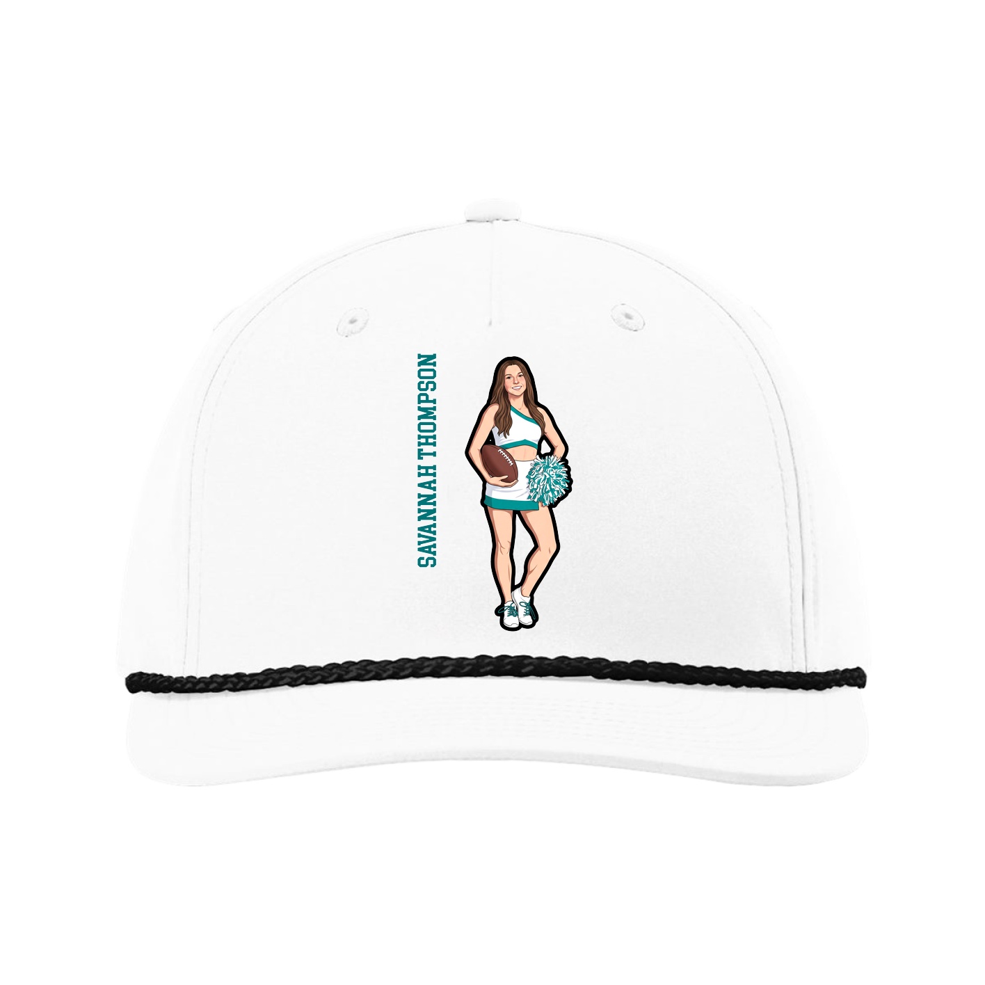 Five-Panel Classic Rope Cap — Name Vertical in White