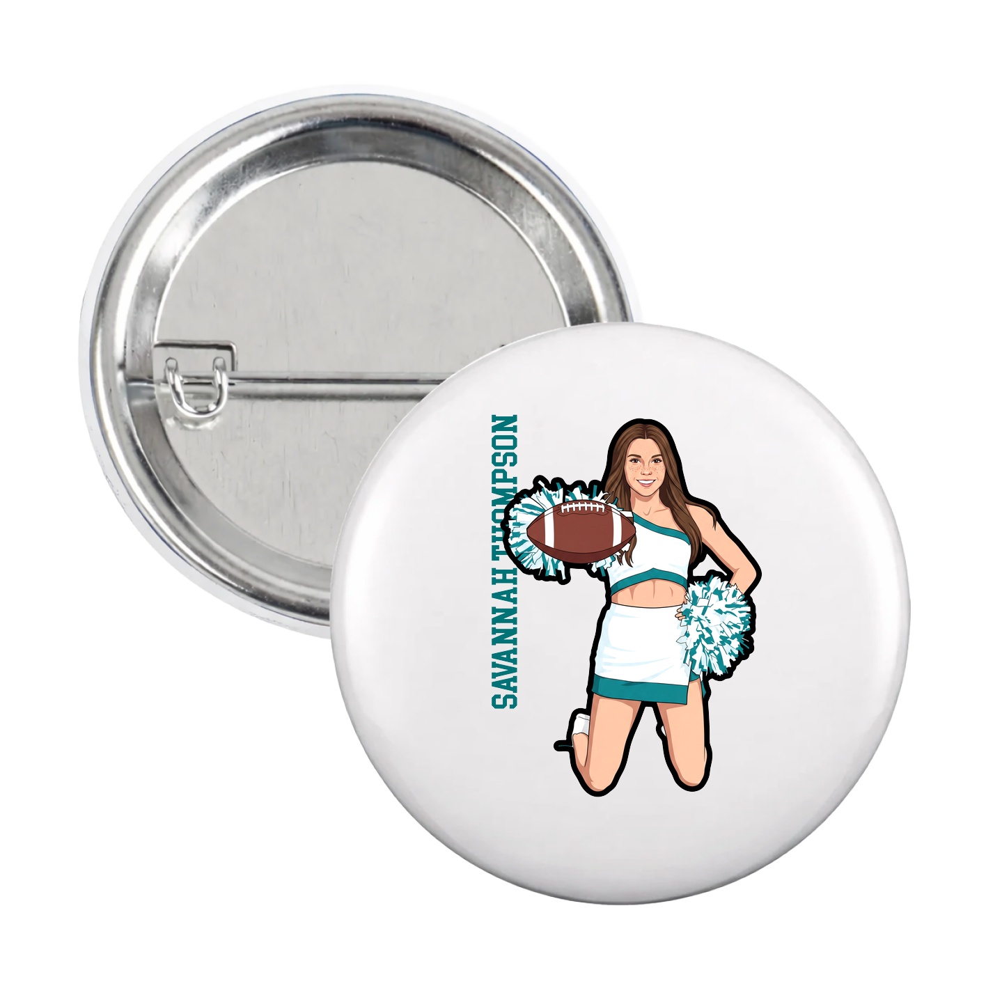 Game Day Button — Name Vertical in White