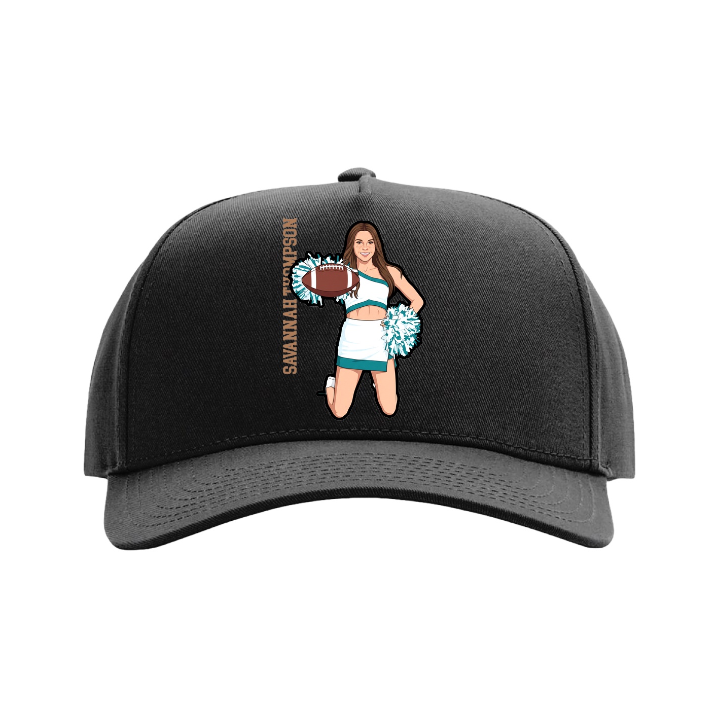 Full Fabric Five-Panel Champ Cap — Name Vertical in Black