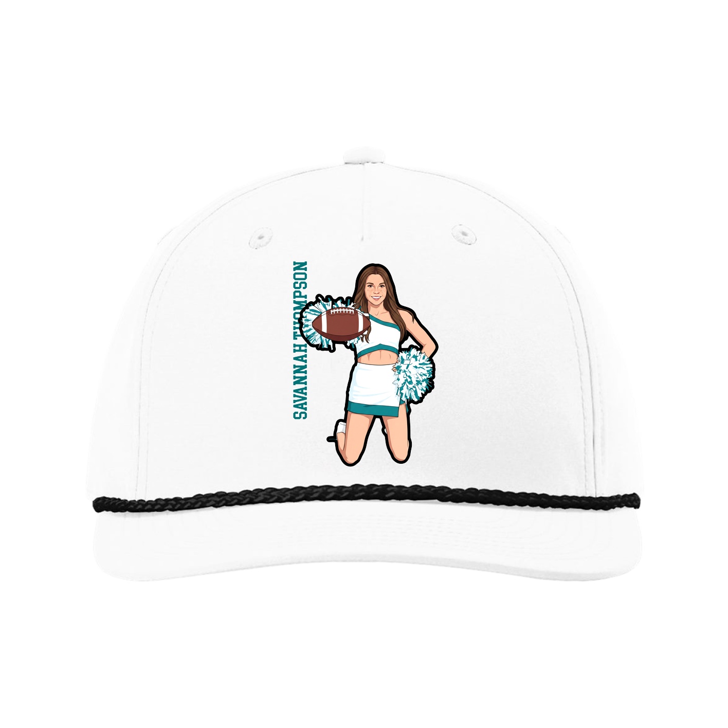Five-Panel Classic Rope Cap — Name Vertical in White