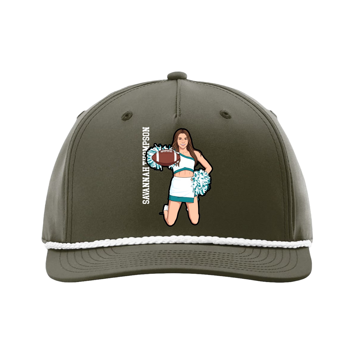 Five-Panel Classic Rope Cap — Name Vertical in Green