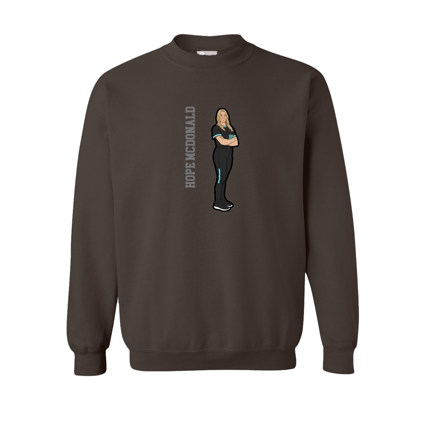Fleece Crew — Name Vertical in Brown