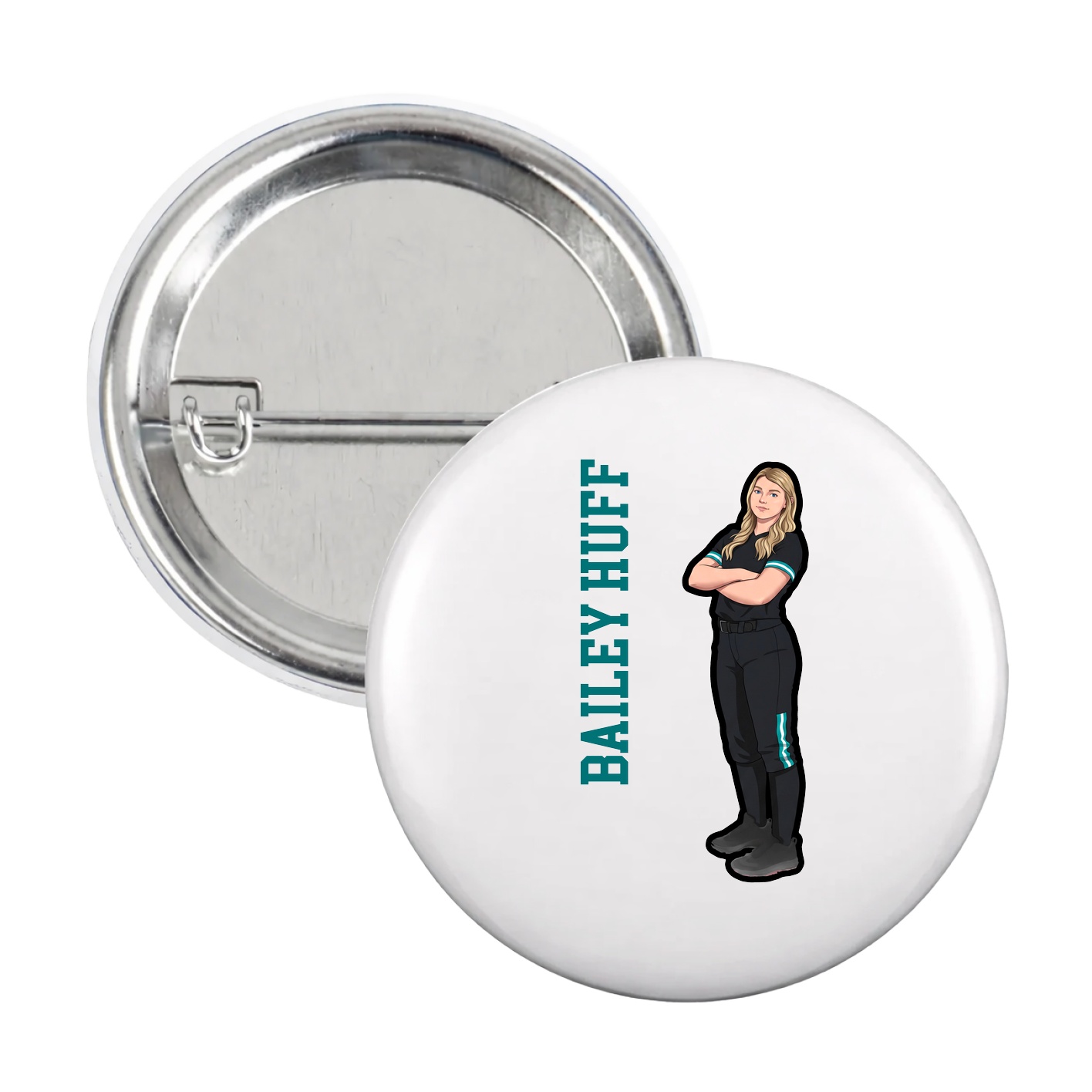 Game Day Button — Name Vertical in White