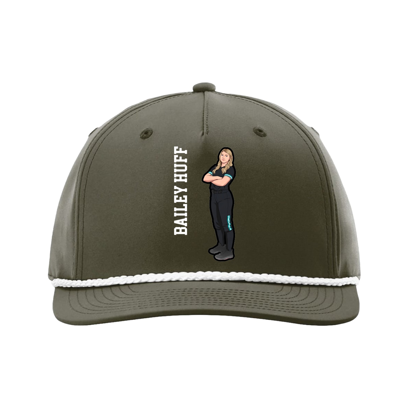 Five-Panel Classic Rope Cap — Name Vertical in Green