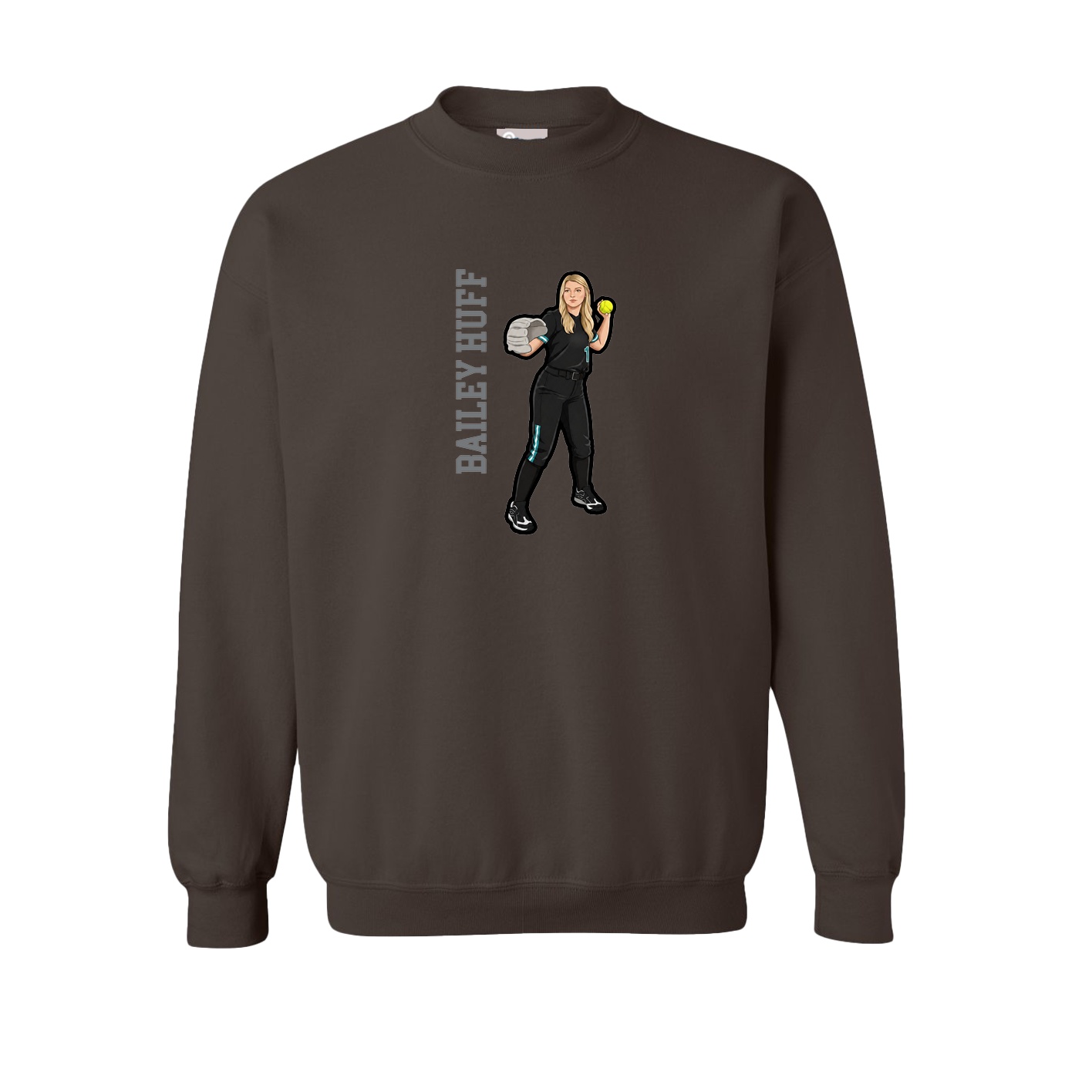 Fleece Crew — Name Vertical in Brown