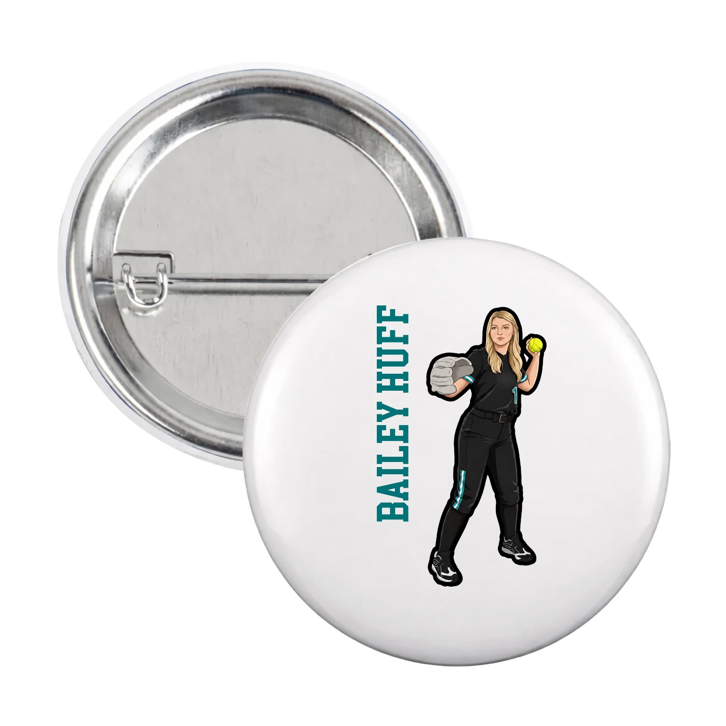 Game Day Button — Name Vertical in White