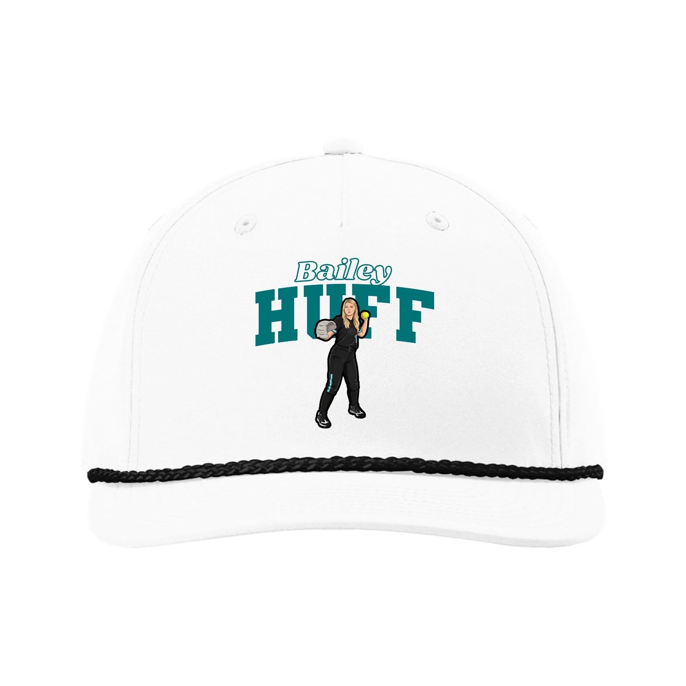 Five-Panel Classic Rope Cap — Name Arch in White