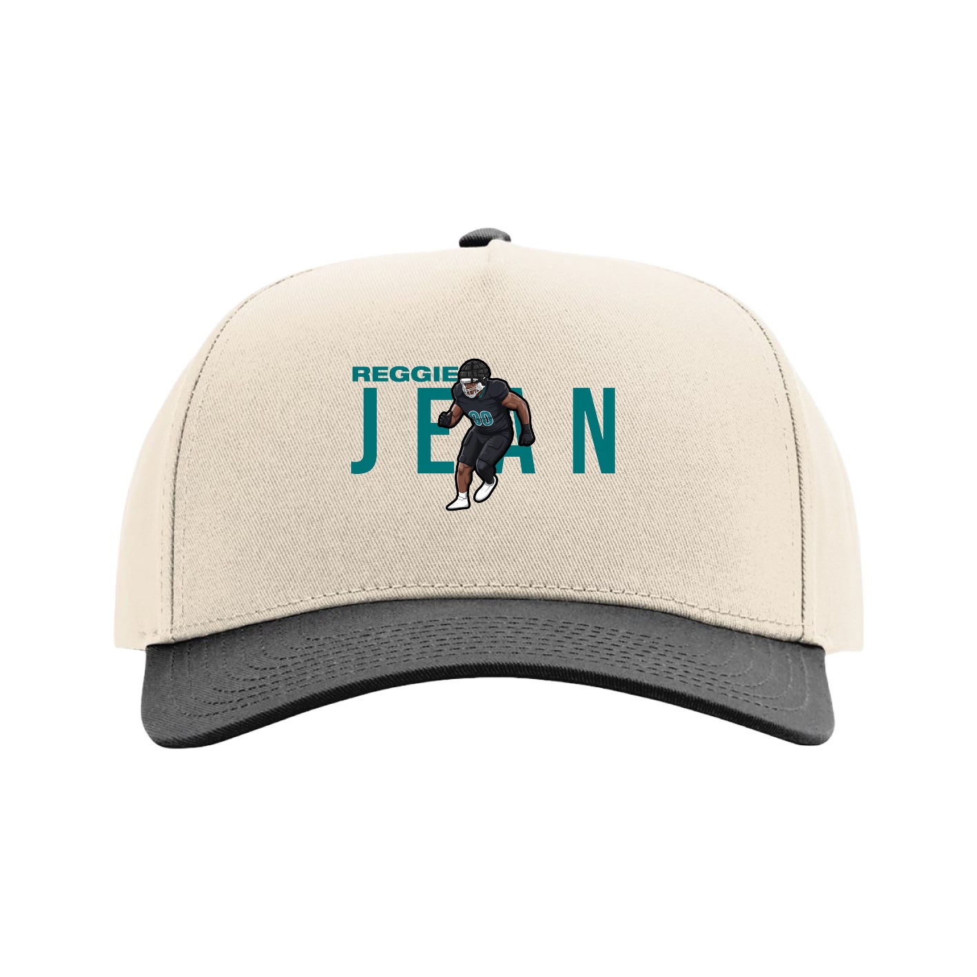 Full Fabric Five-Panel Champ Cap — Player Name in Cream/Black