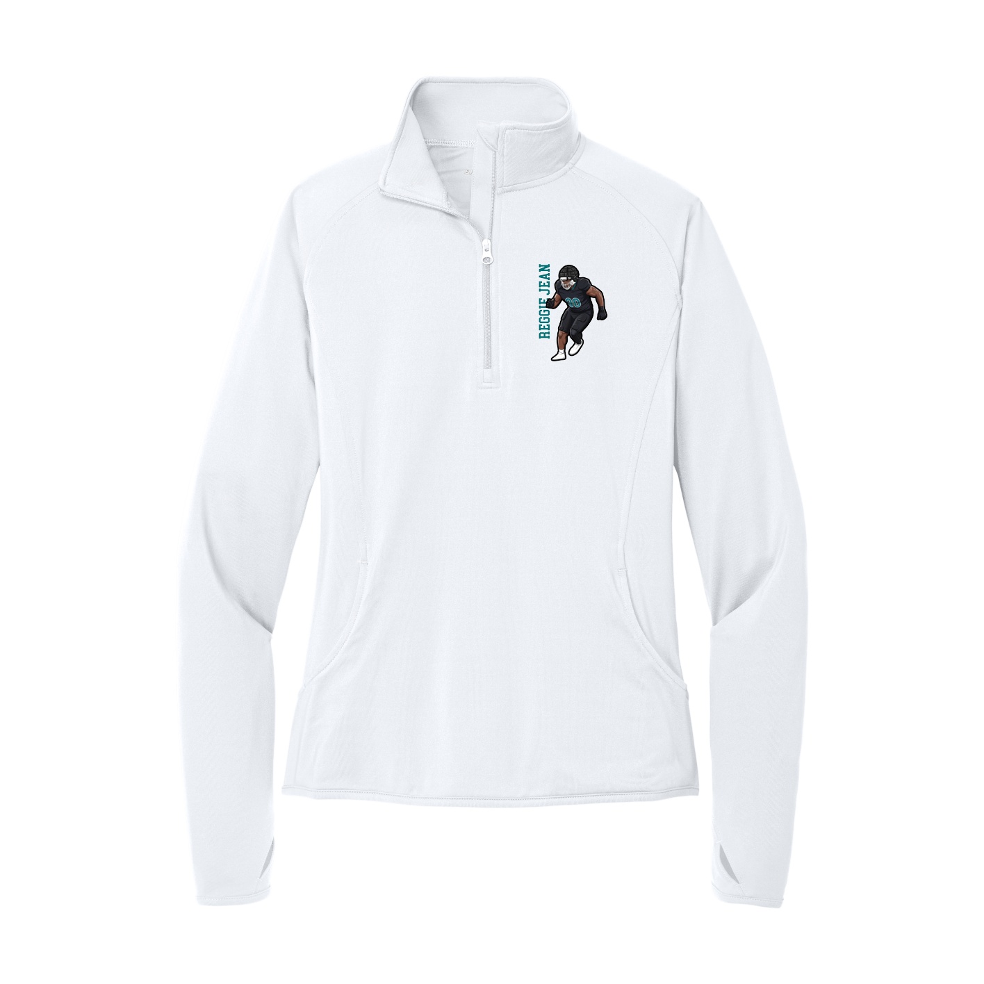 Women's Q-Zip Pullover — Name Vertical in White