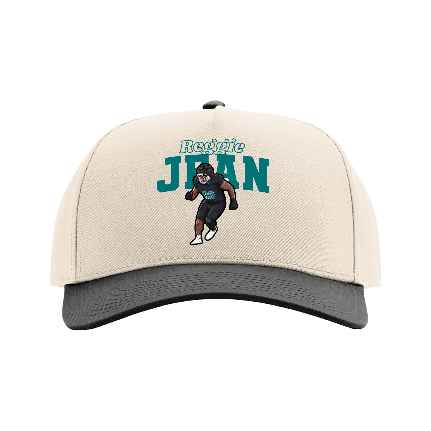 Full Fabric Five-Panel Champ Cap — Name Arch in Cream/Black