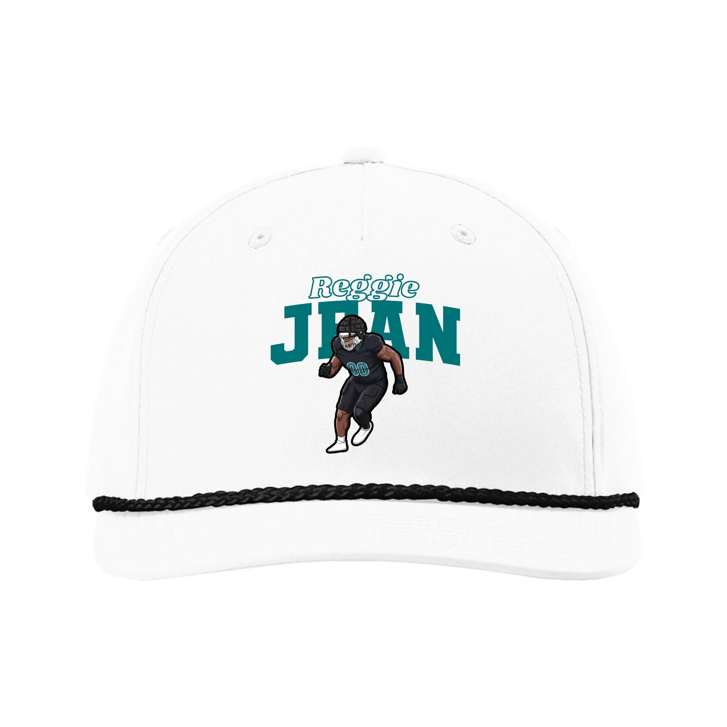 Five-Panel Classic Rope Cap — Name Arch in White