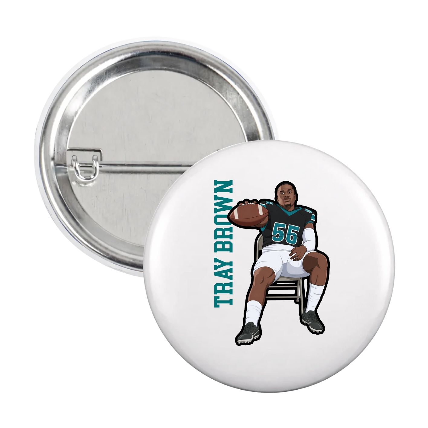 Game Day Button — Name Vertical in White