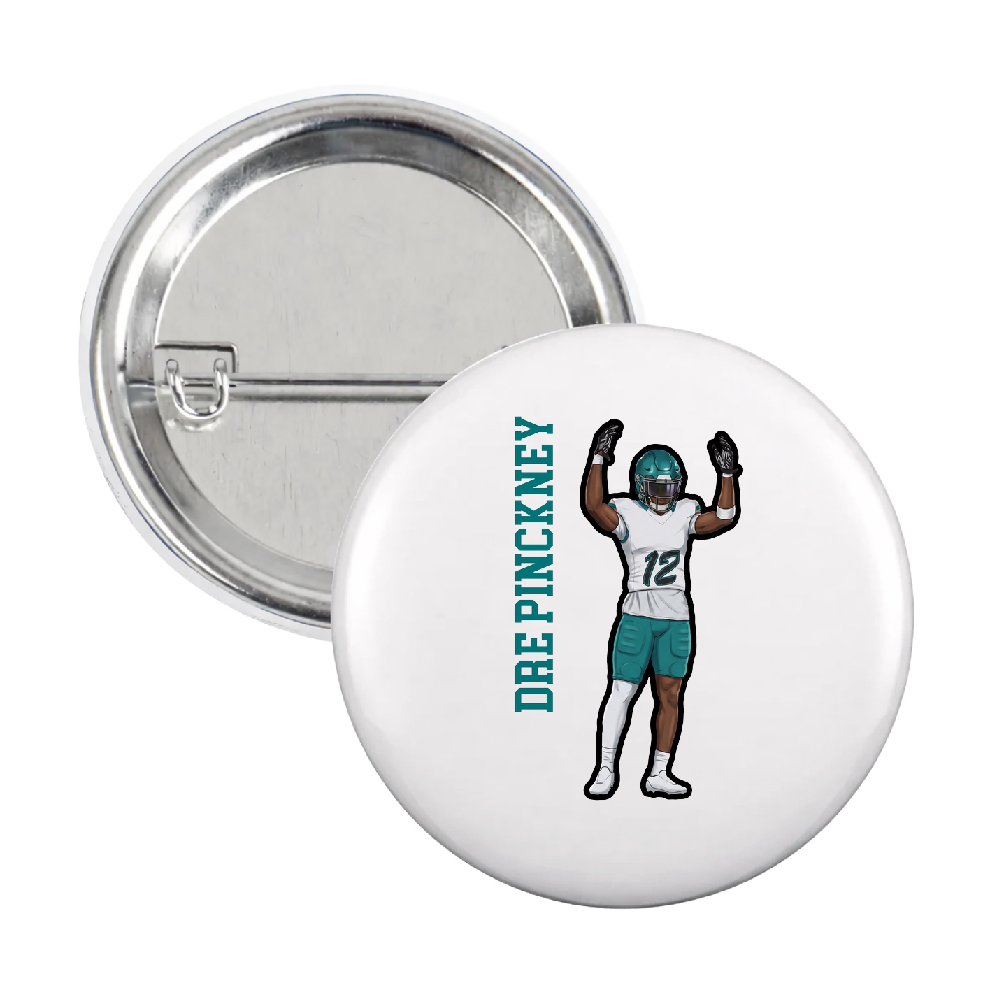 Game Day Button — Name Vertical in White