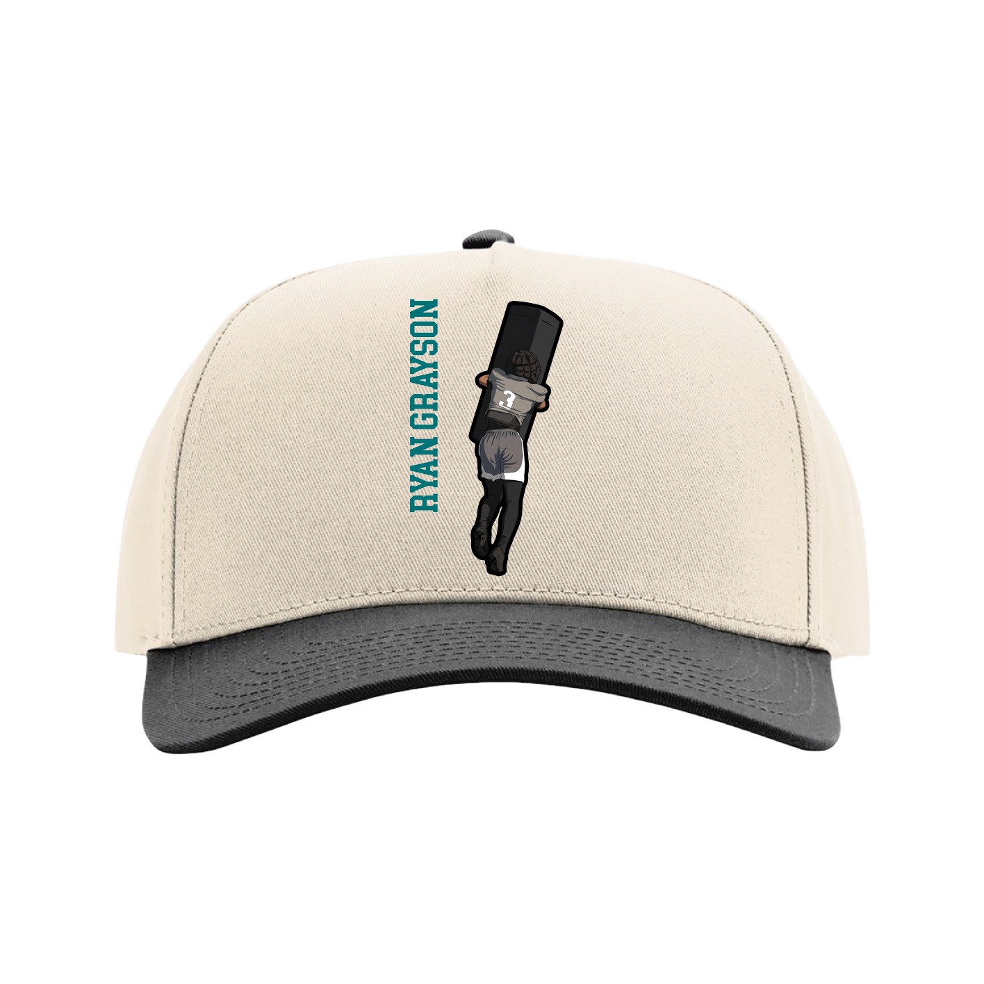 Full Fabric Five-Panel Champ Cap — Name Vertical in Cream/Black