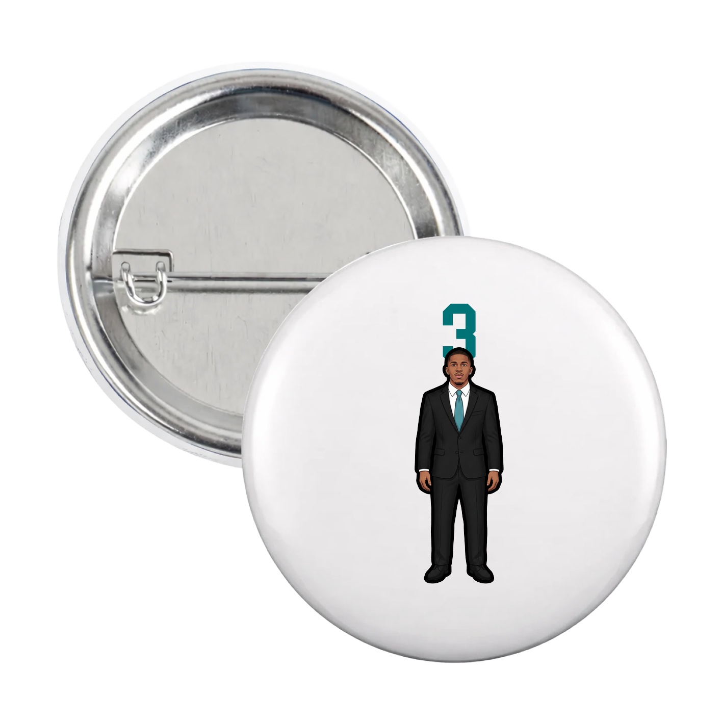 Game Day Button — Number Top in White