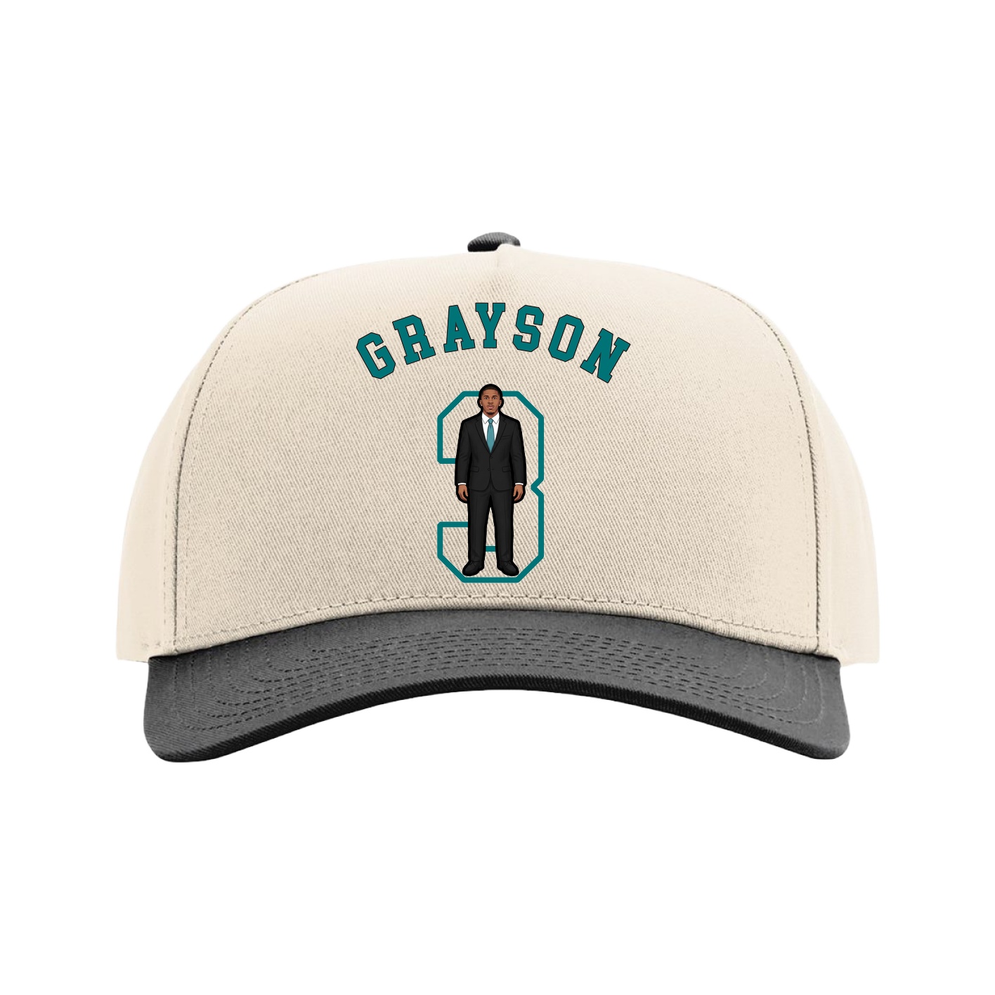 Full Fabric Five-Panel Champ Cap — Shirsey Arch in Cream/Black