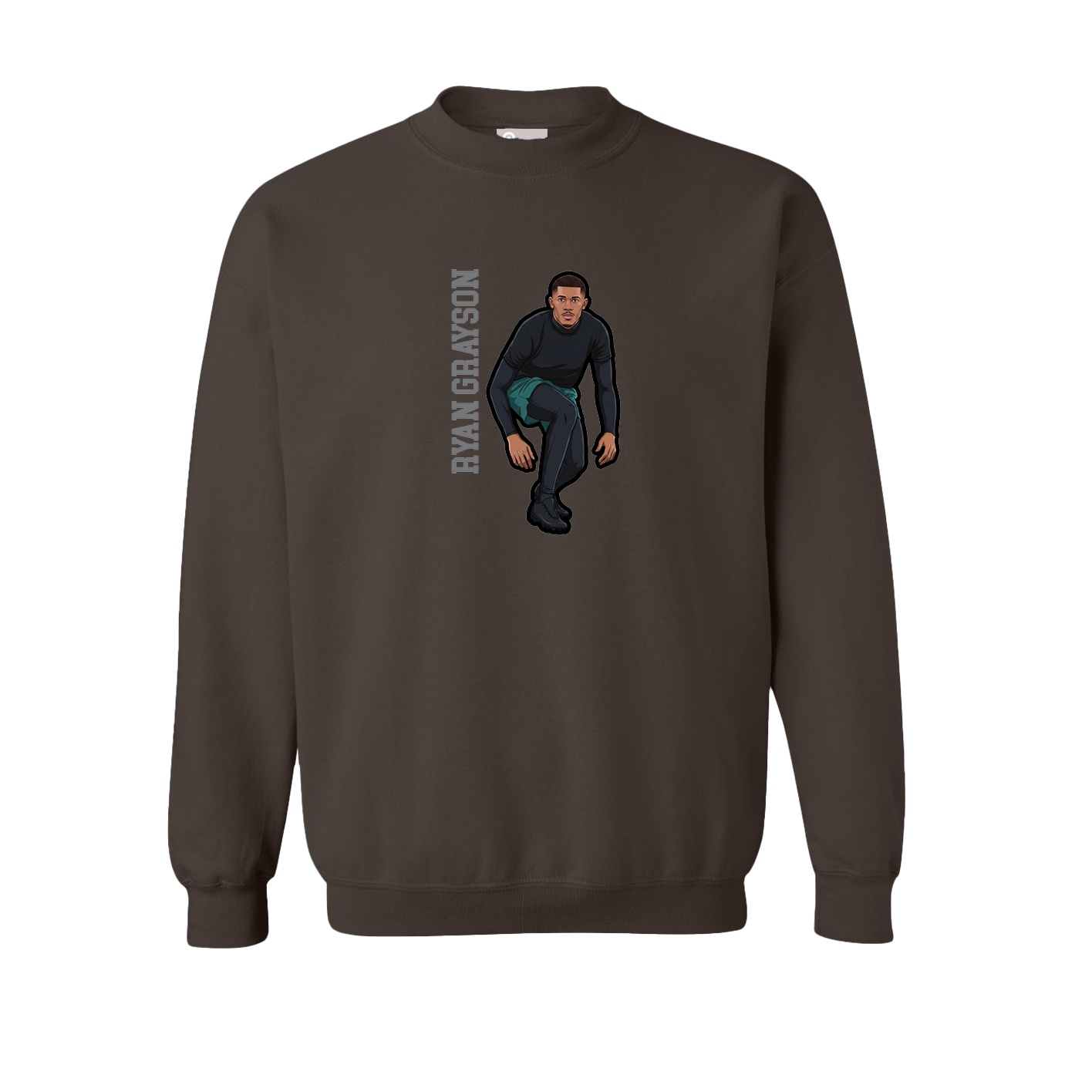Fleece Crew — Name Vertical in Brown