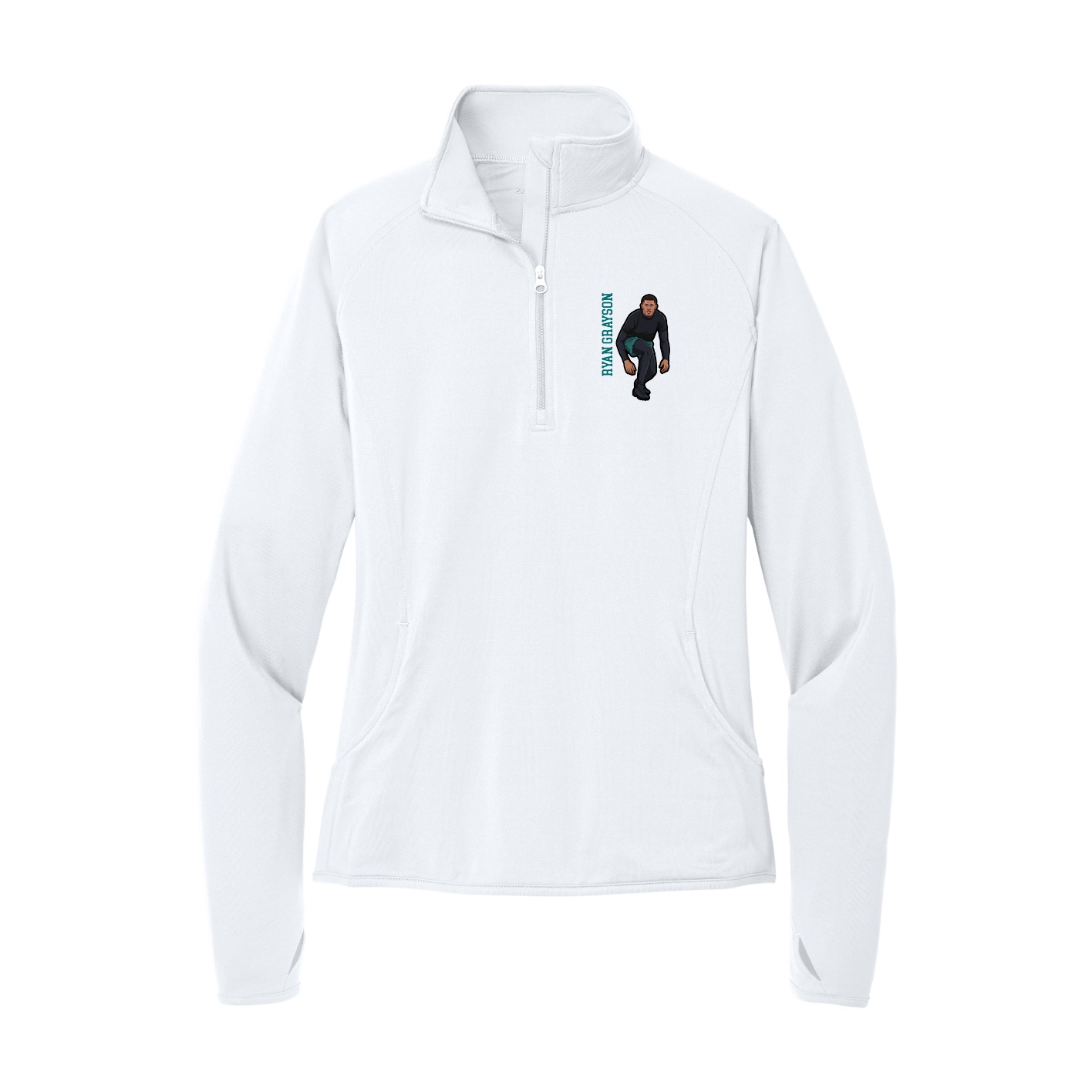 Women's Q-Zip Pullover — Name Vertical in White