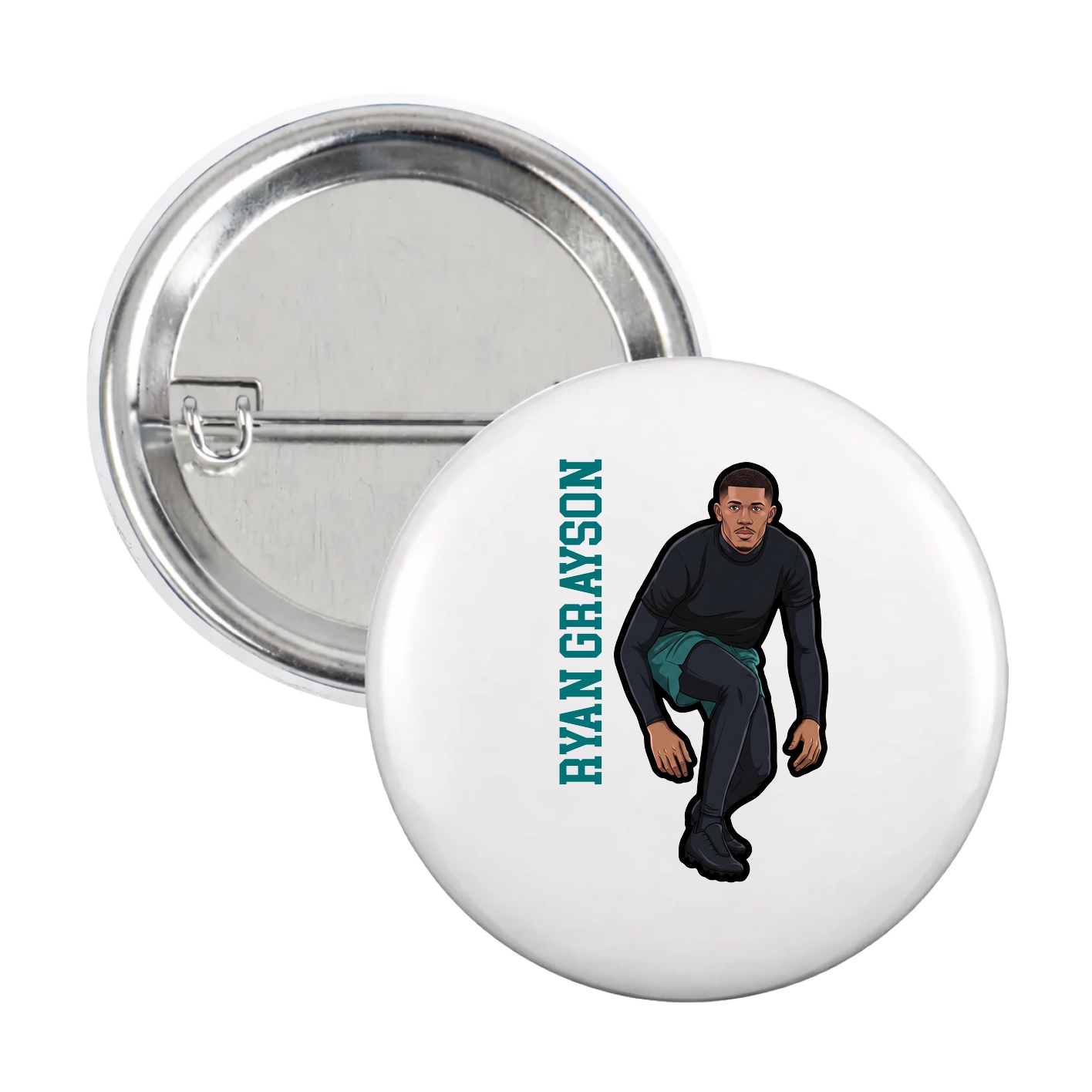 Game Day Button — Name Vertical in White