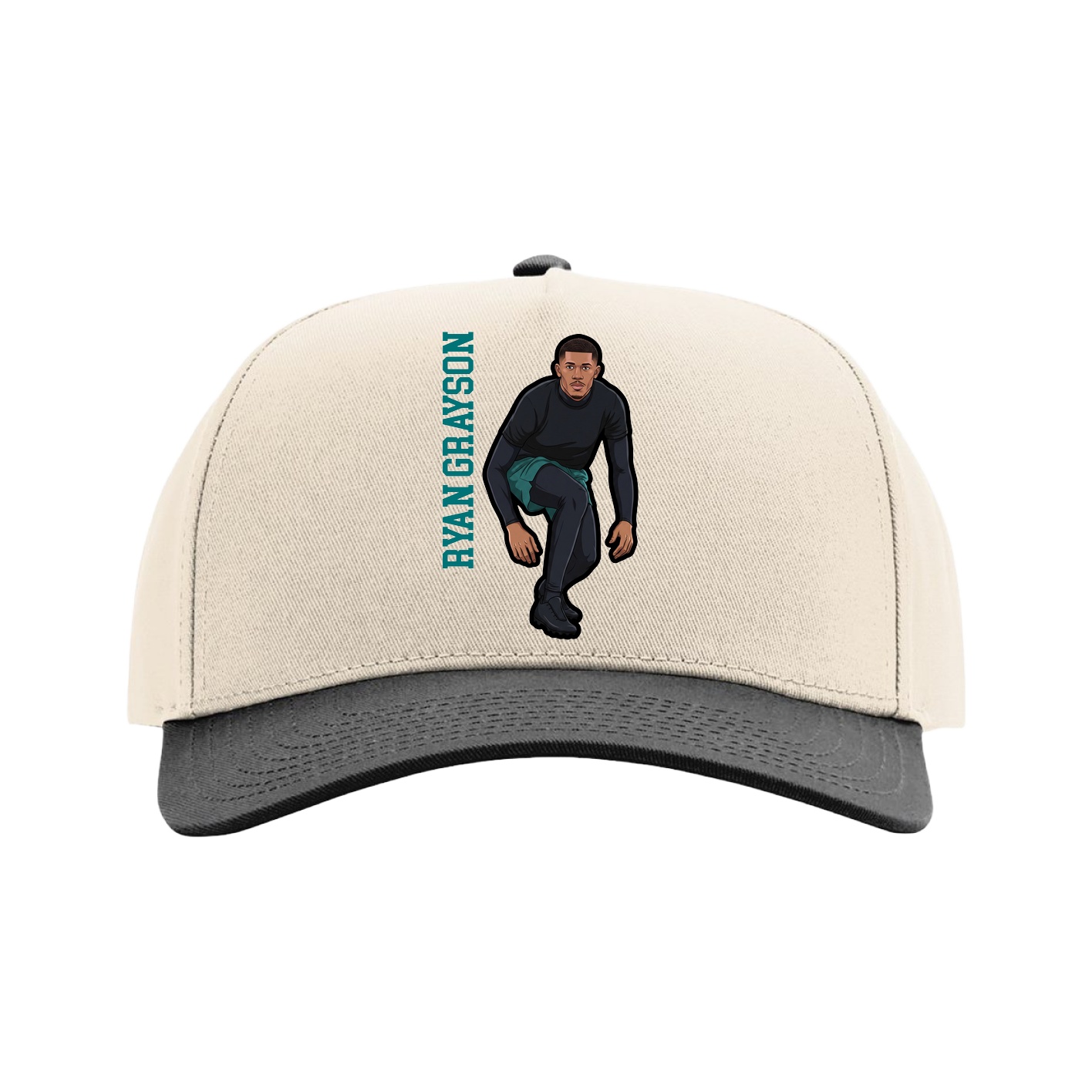 Full Fabric Five-Panel Champ Cap — Name Vertical in Cream/Black