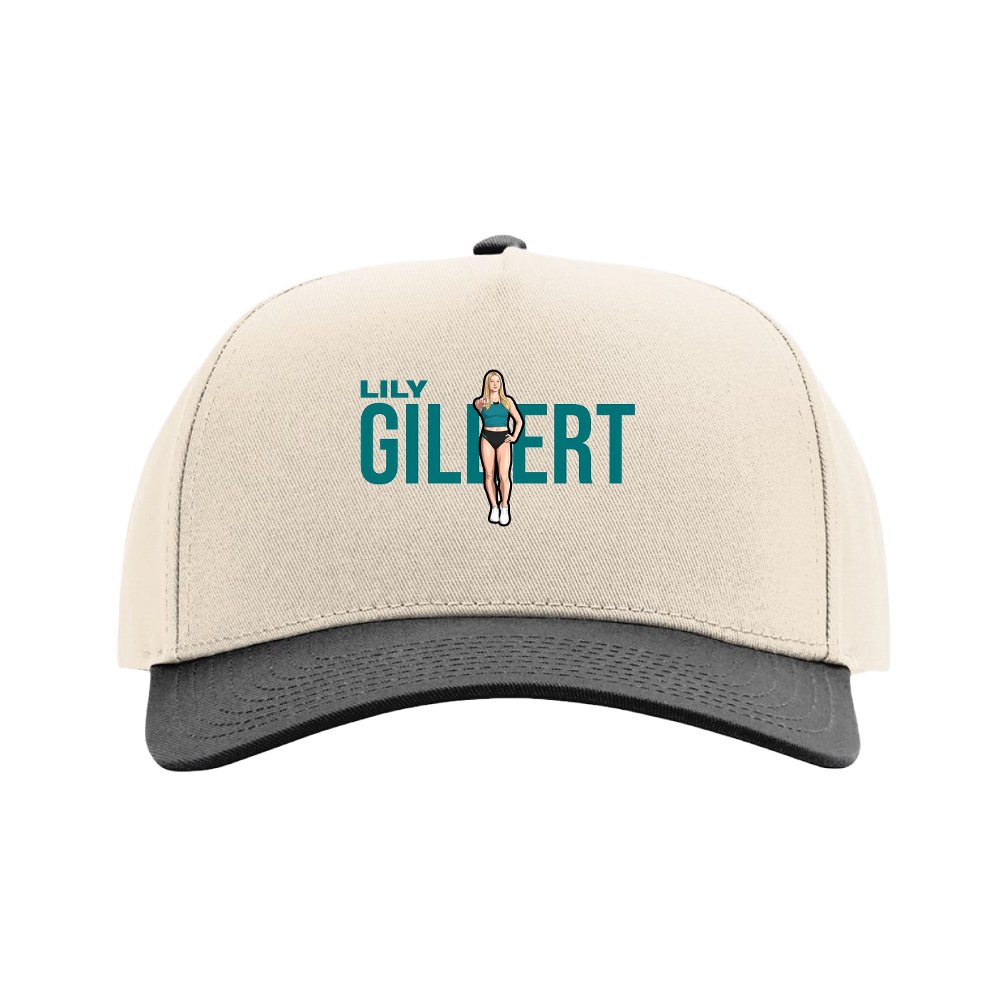 Full Fabric Five-Panel Champ Cap — Player Name in Cream/Black
