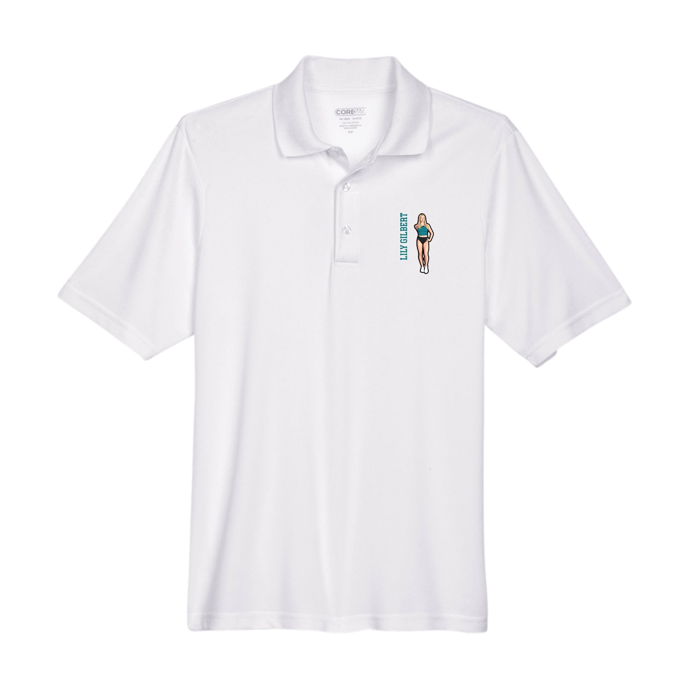 Performance Polo — Name Vertical in White