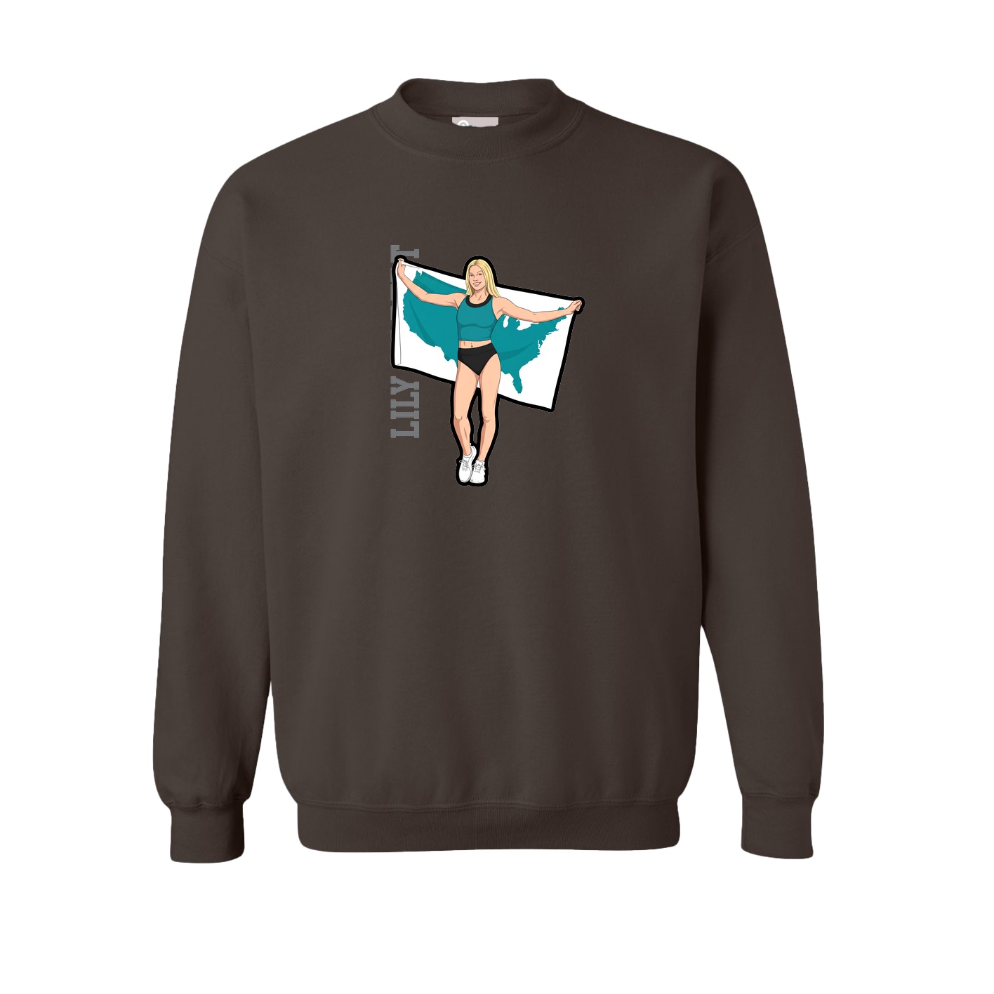 Fleece Crew — Name Vertical in Brown
