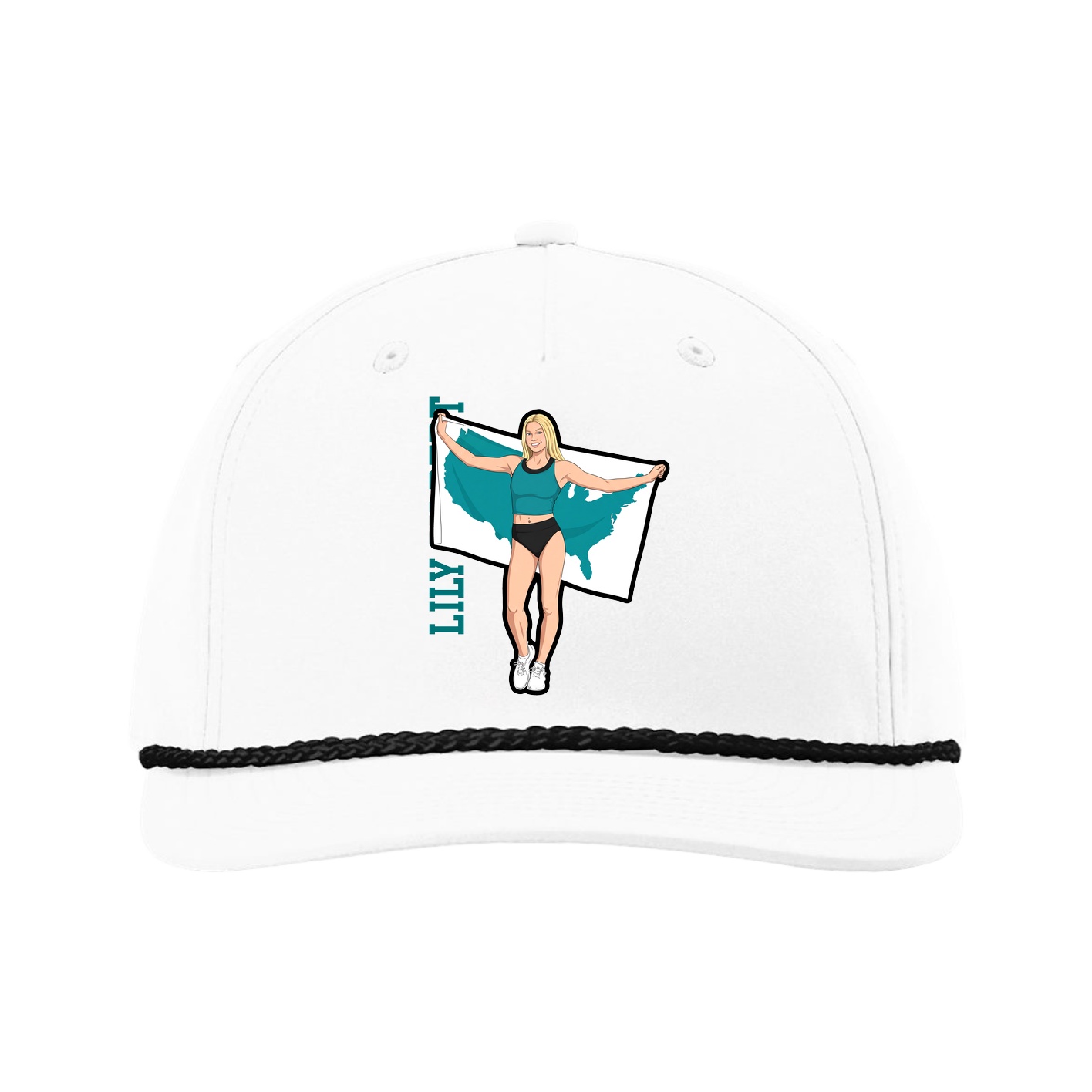 Five-Panel Classic Rope Cap — Name Vertical in White