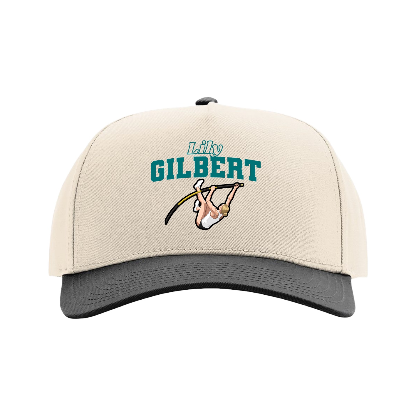 Full Fabric Five-Panel Champ Cap — Name Arch in Cream/Black