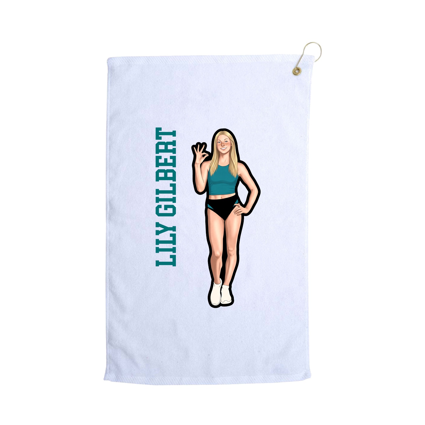 Golf Towel — Name Vertical in White