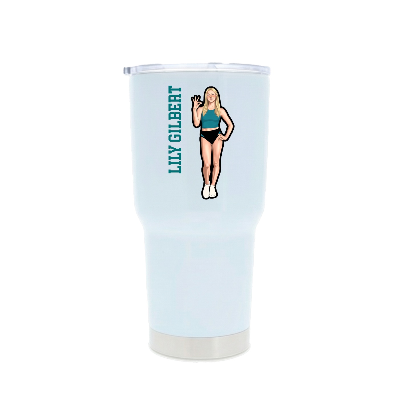 30oz Stainless Steel Tumbler — Name Vertical in White