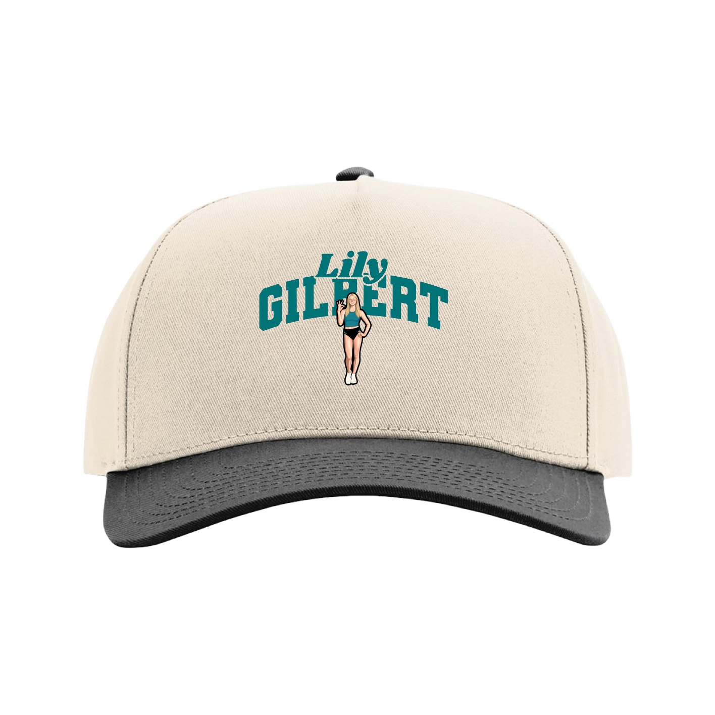 Full Fabric Five-Panel Champ Cap — Signature Arch in Cream/Black