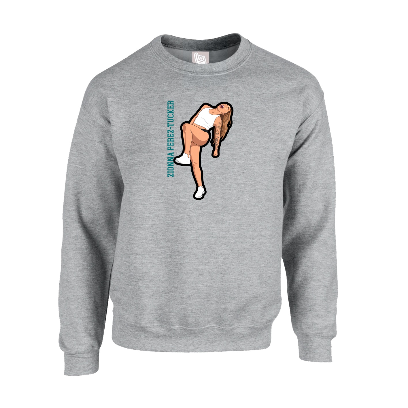 Fleece Crew — Name Vertical in Grey
