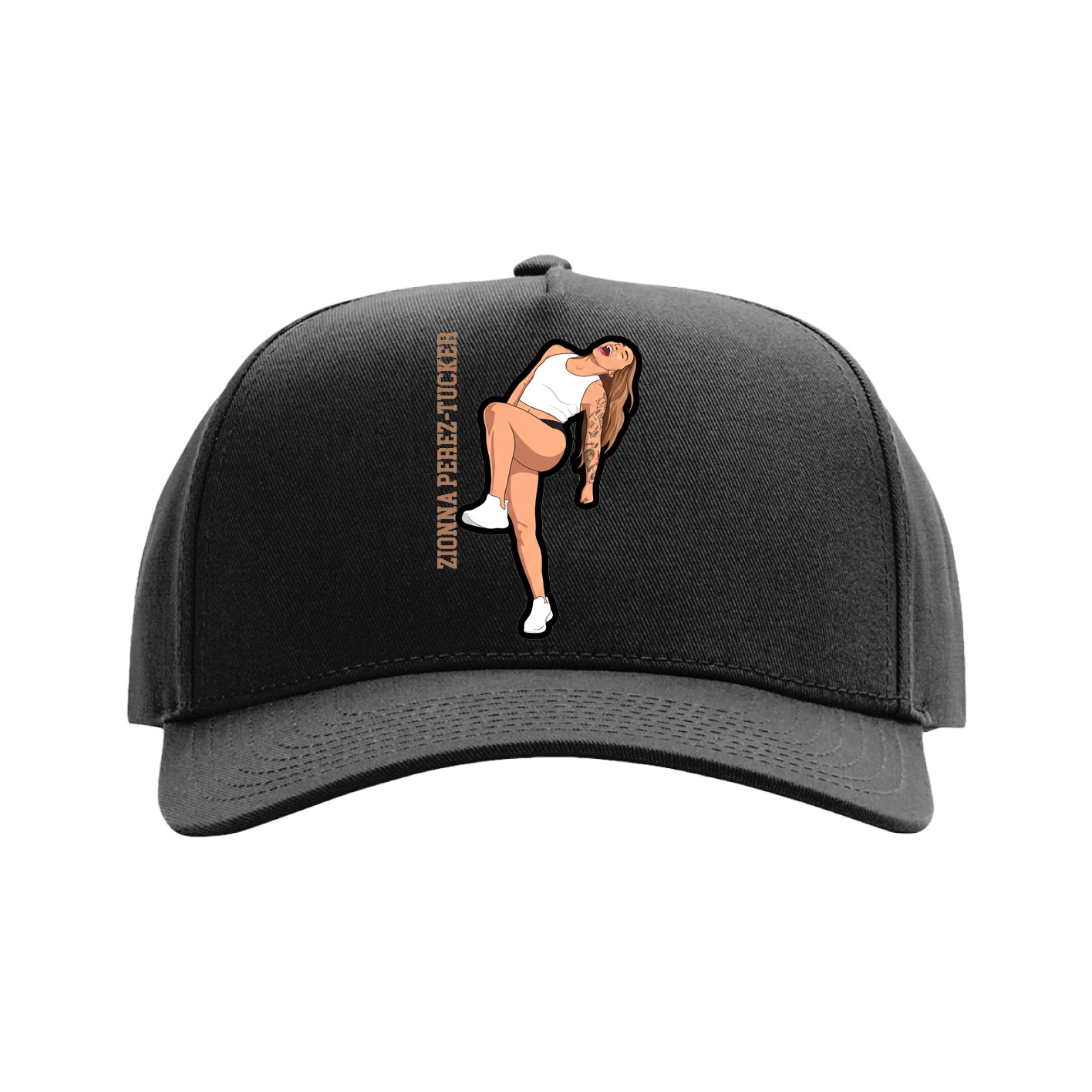 Full Fabric Five-Panel Champ Cap — Name Vertical in Black