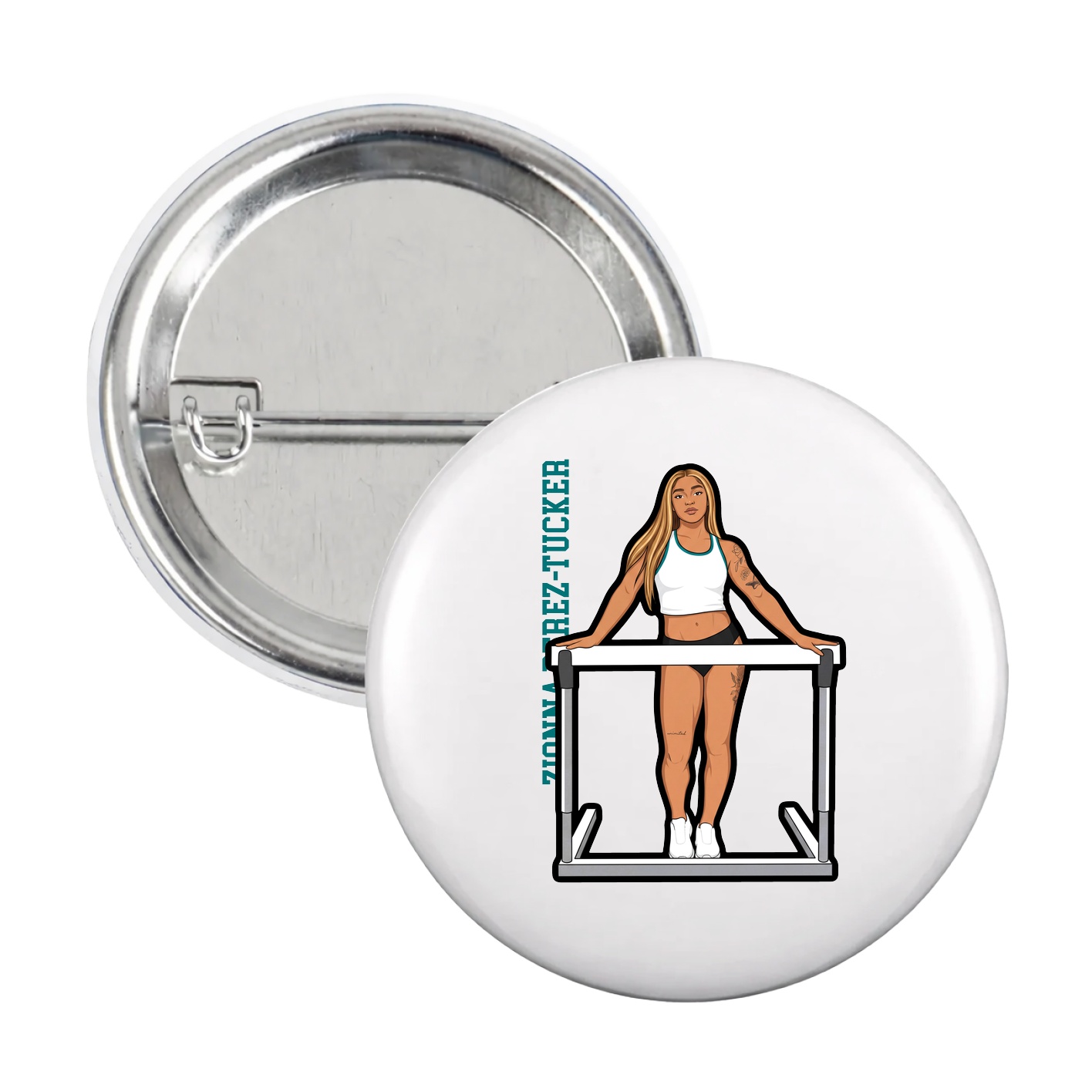 Game Day Button — Name Vertical in White