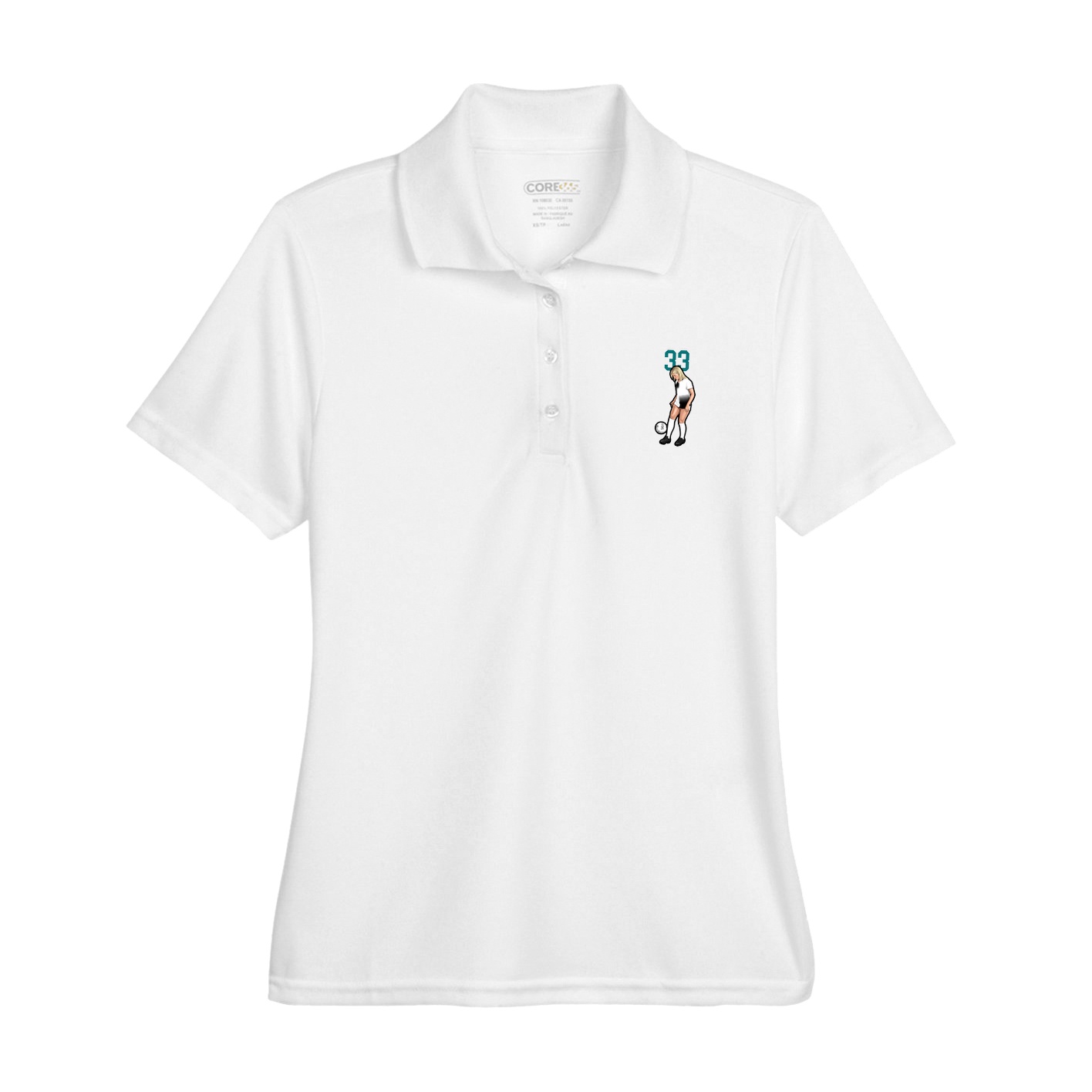 Womens Performance Polo — Number Top in White