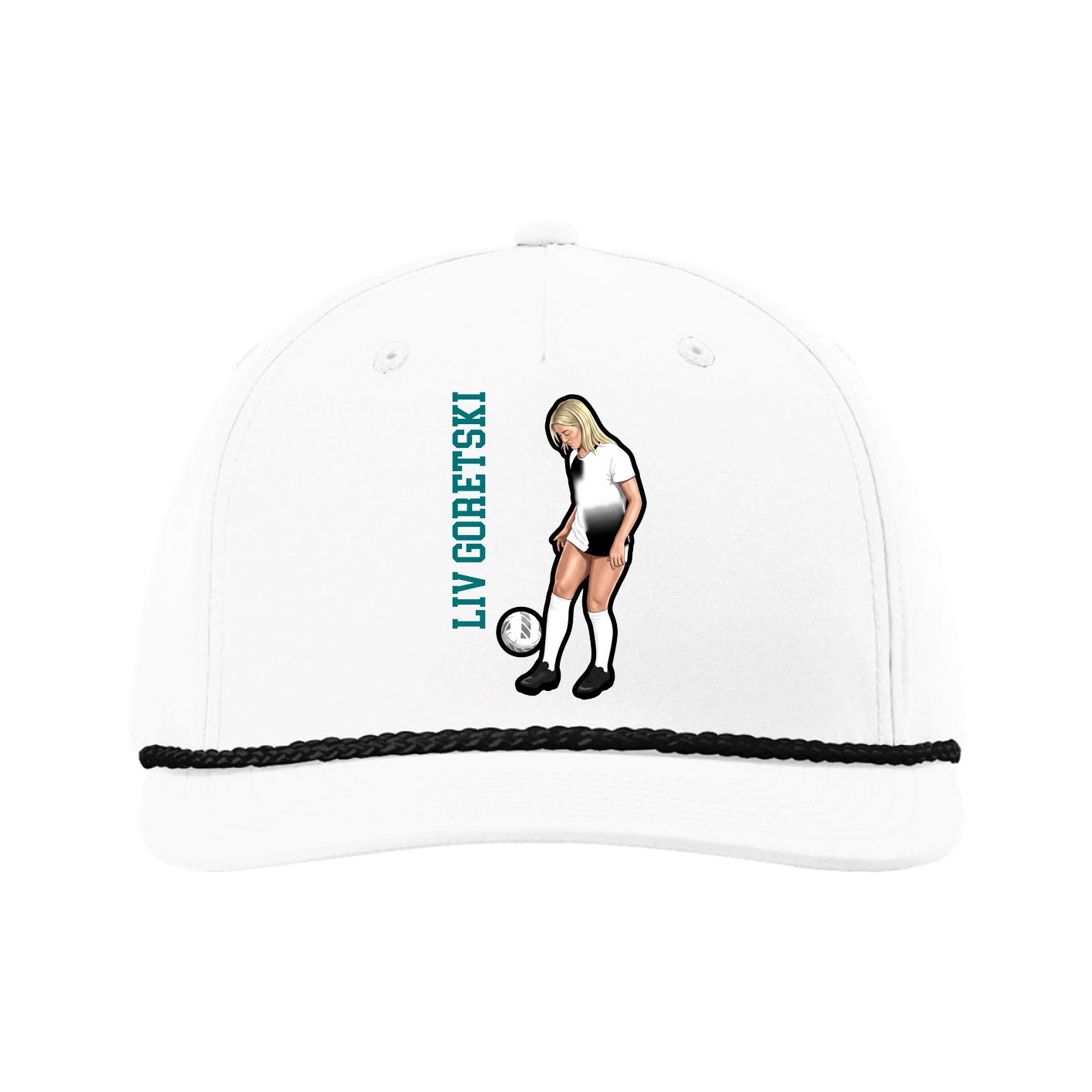 Five-Panel Classic Rope Cap — Name Vertical in White