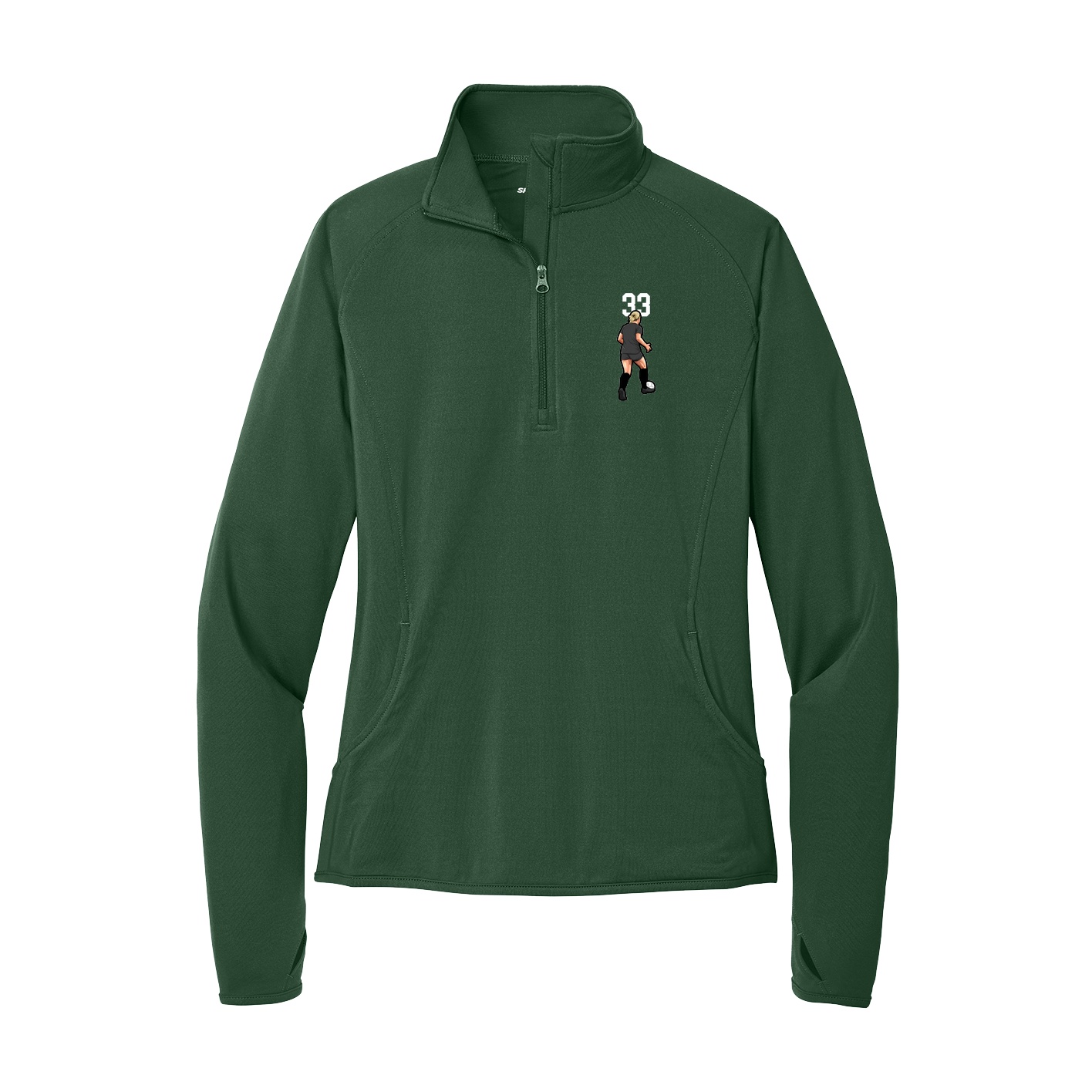 Women's Q-Zip Pullover — Number Top in Green