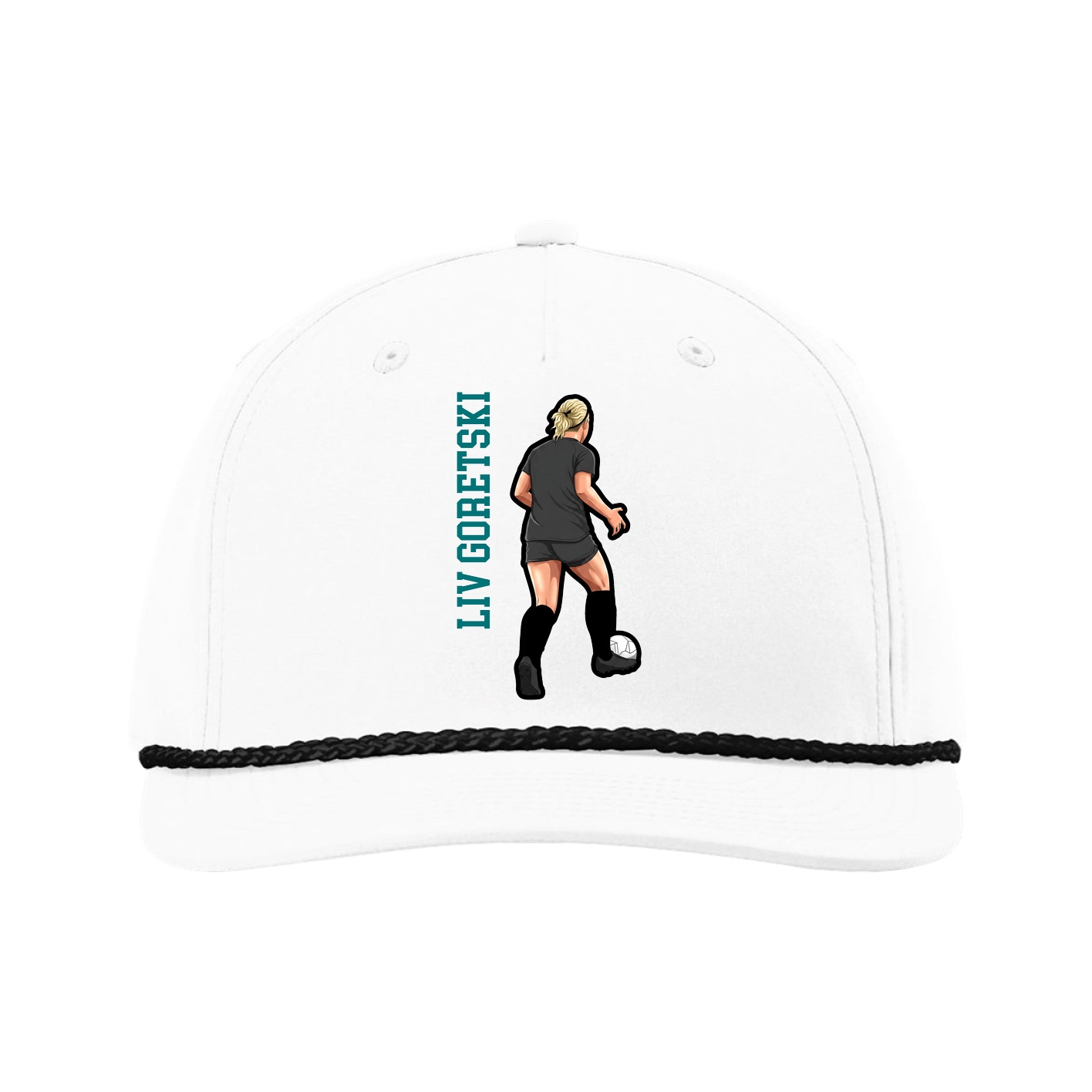 Five-Panel Classic Rope Cap — Name Vertical in White