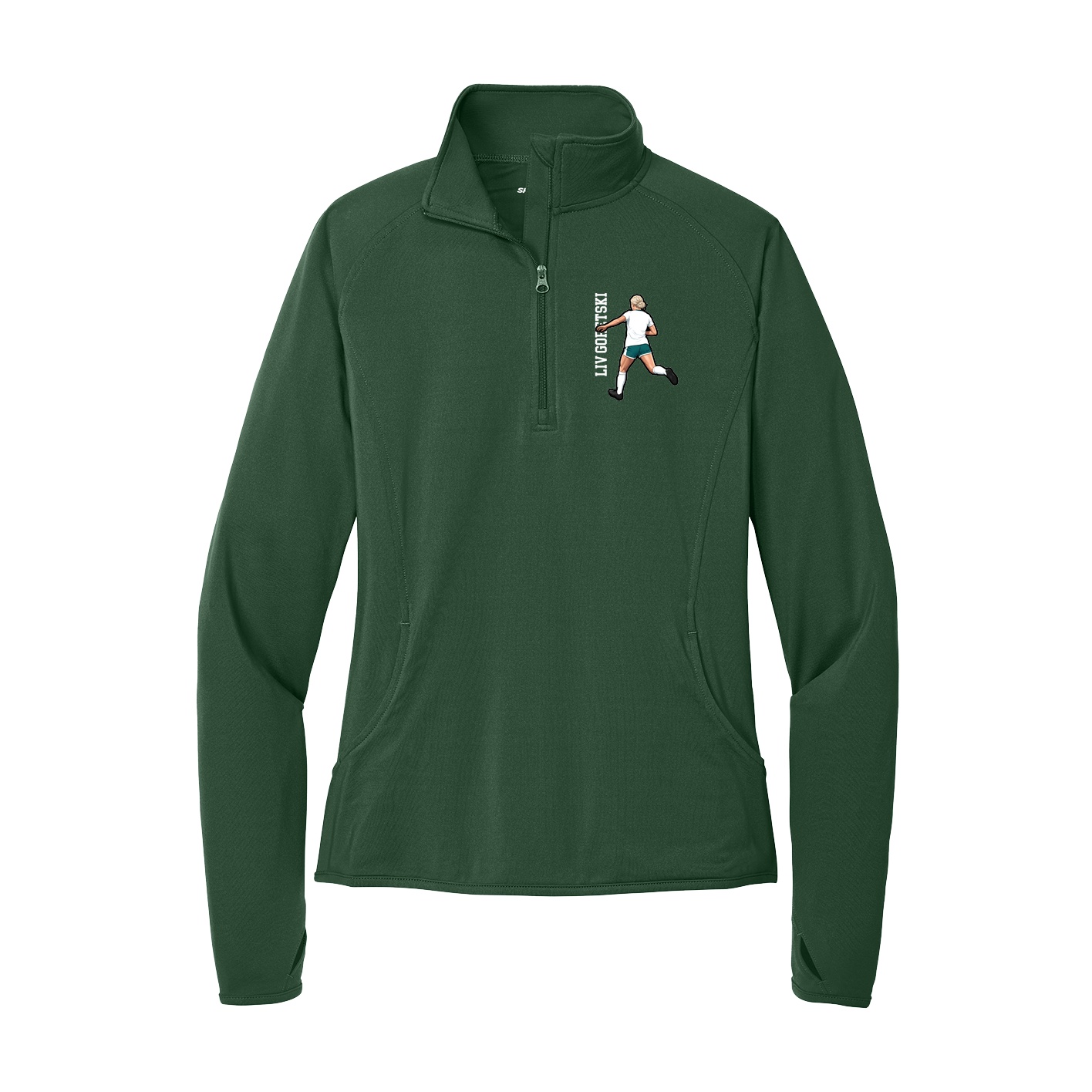 Women's Q-Zip Pullover — Name Vertical in Green