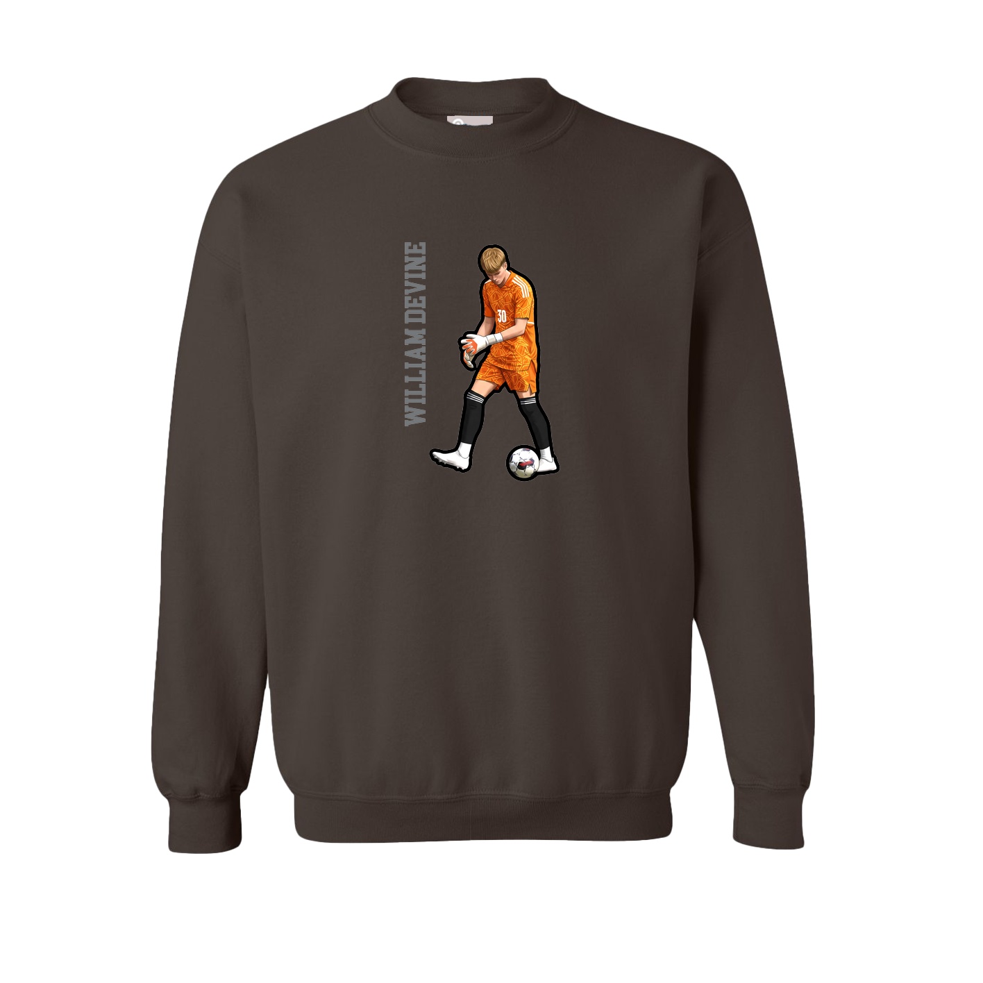 Fleece Crew — Name Vertical in Brown
