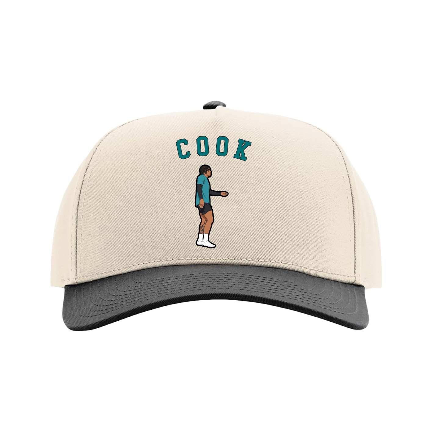 Full Fabric Five-Panel Champ Cap — Shirsey Arch in Cream/Black