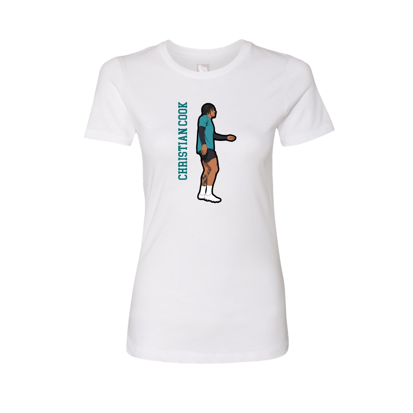 Womens Tee — Name Vertical in White