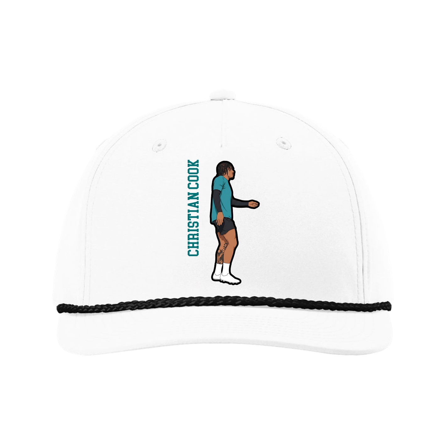 Five-Panel Classic Rope Cap — Name Vertical in White