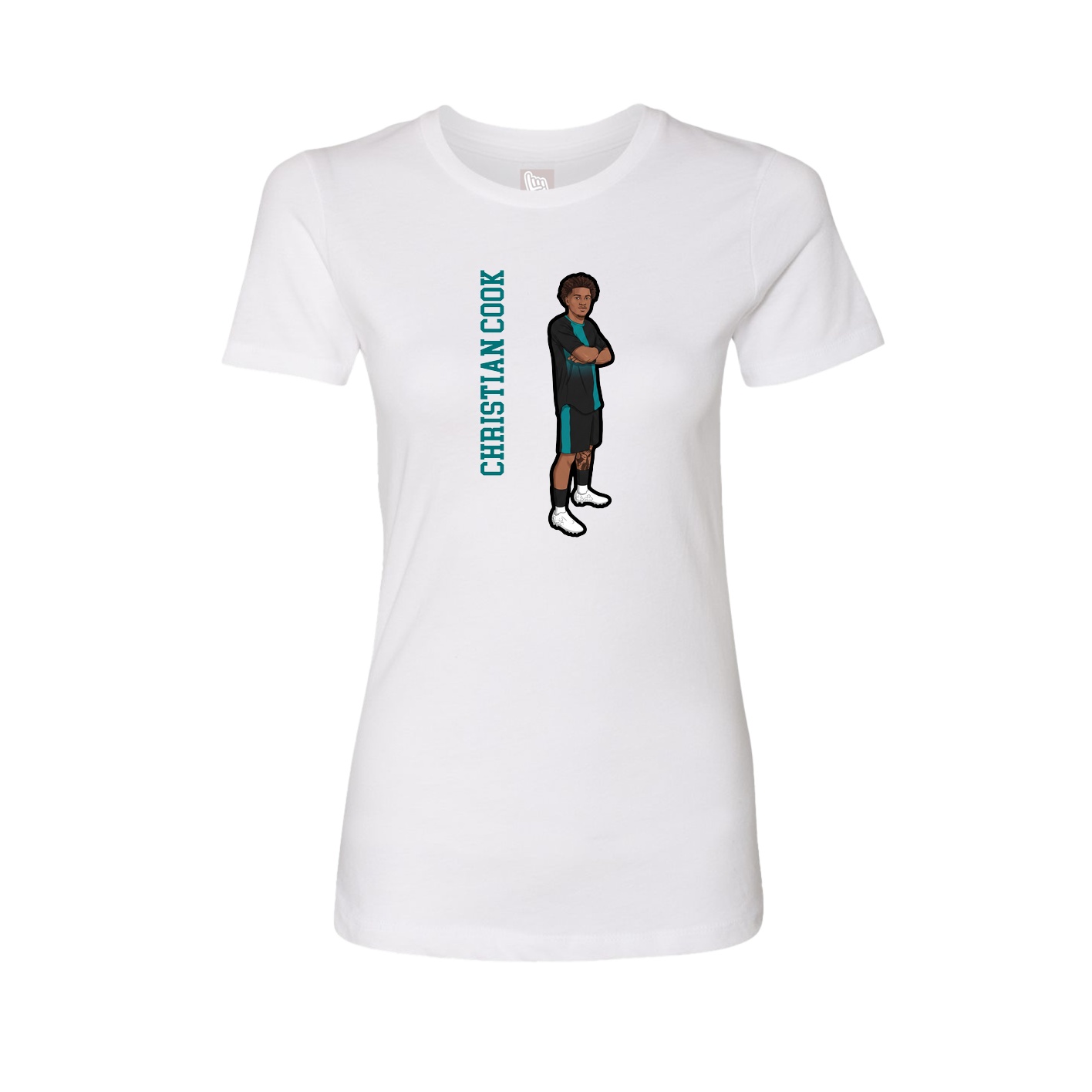 Womens Tee — Name Vertical in White