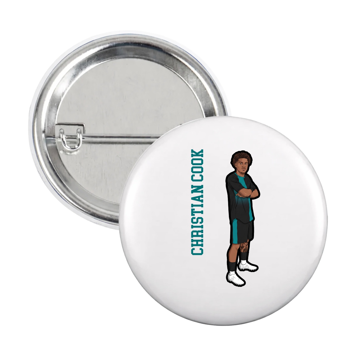 Game Day Button — Name Vertical in White